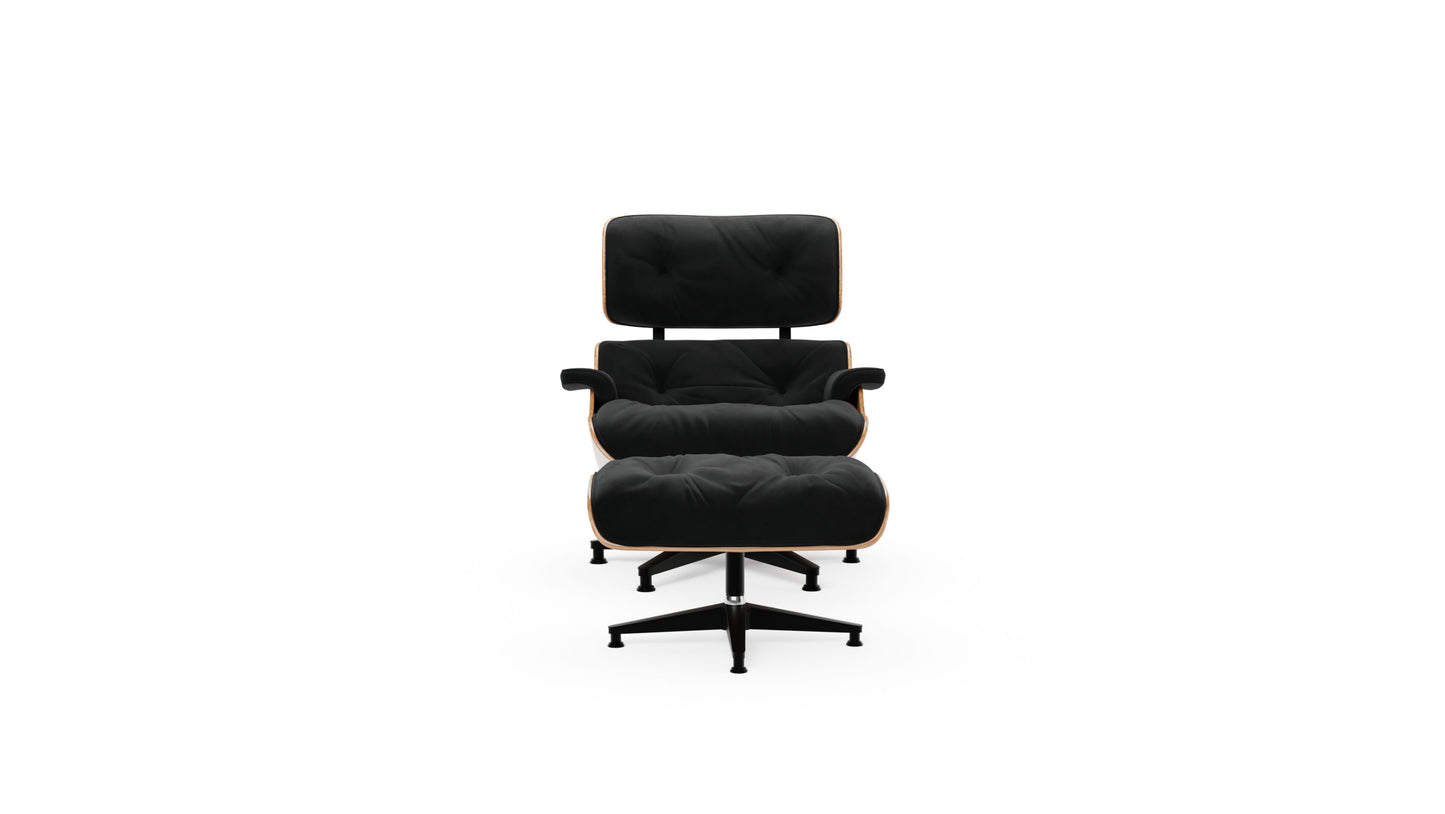 Eames Lounge Chair and Ottoman Black Nubuck White Oak in the USA and Canada - Front