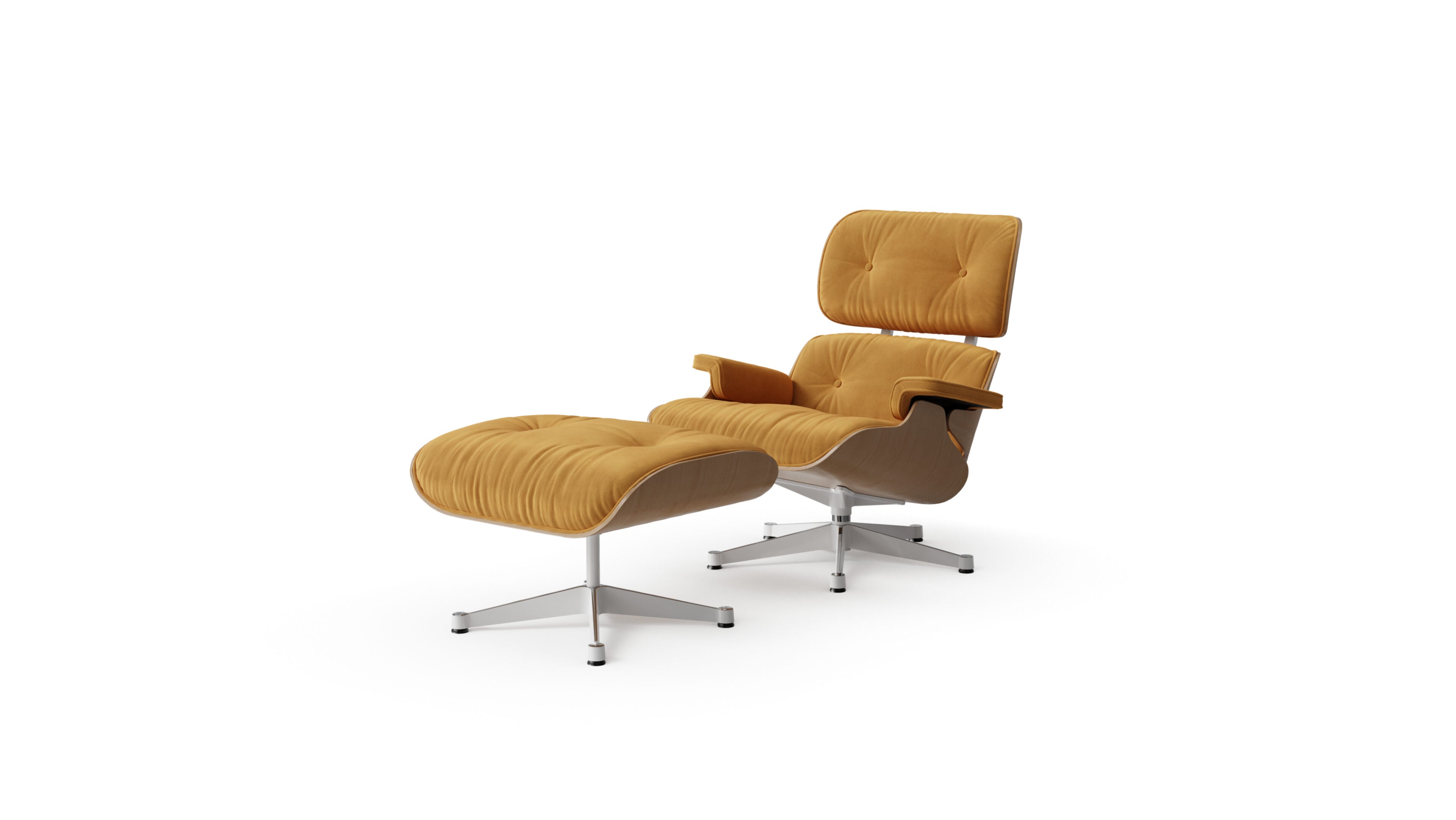 Eames Lounge Chair and Ottoman in the USA and Canada Camel Nubuck White Ash Wood Vitra-Style Base - Front Angle 2