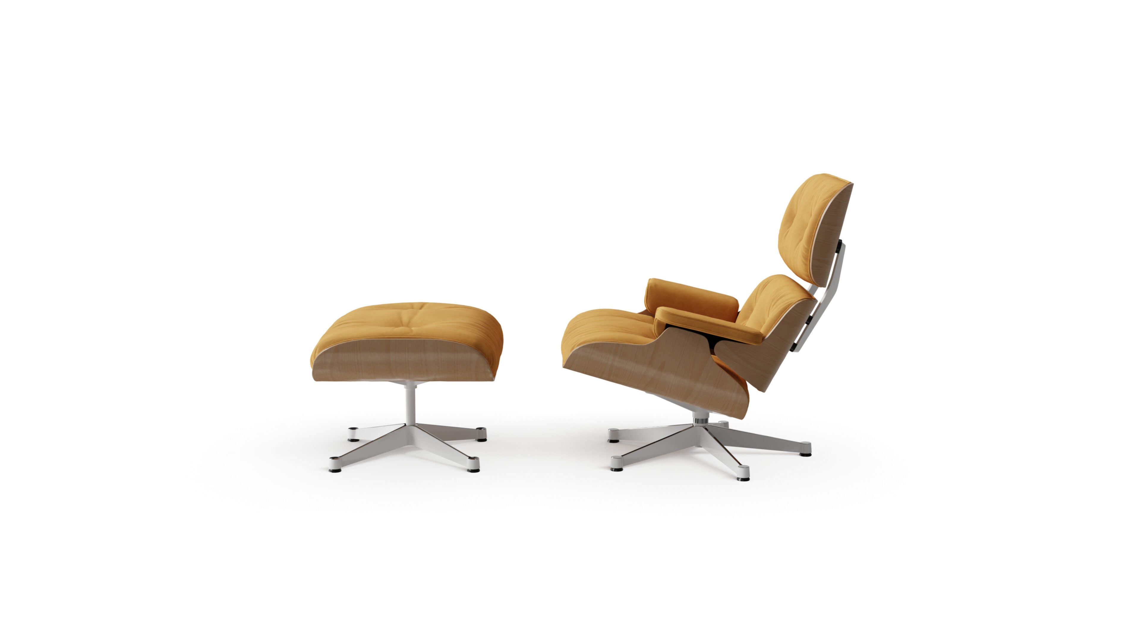 Eames Lounge Chair and Ottoman in the USA and Canada Camel Nubuck White Ash Wood Vitra-Style Base - Side