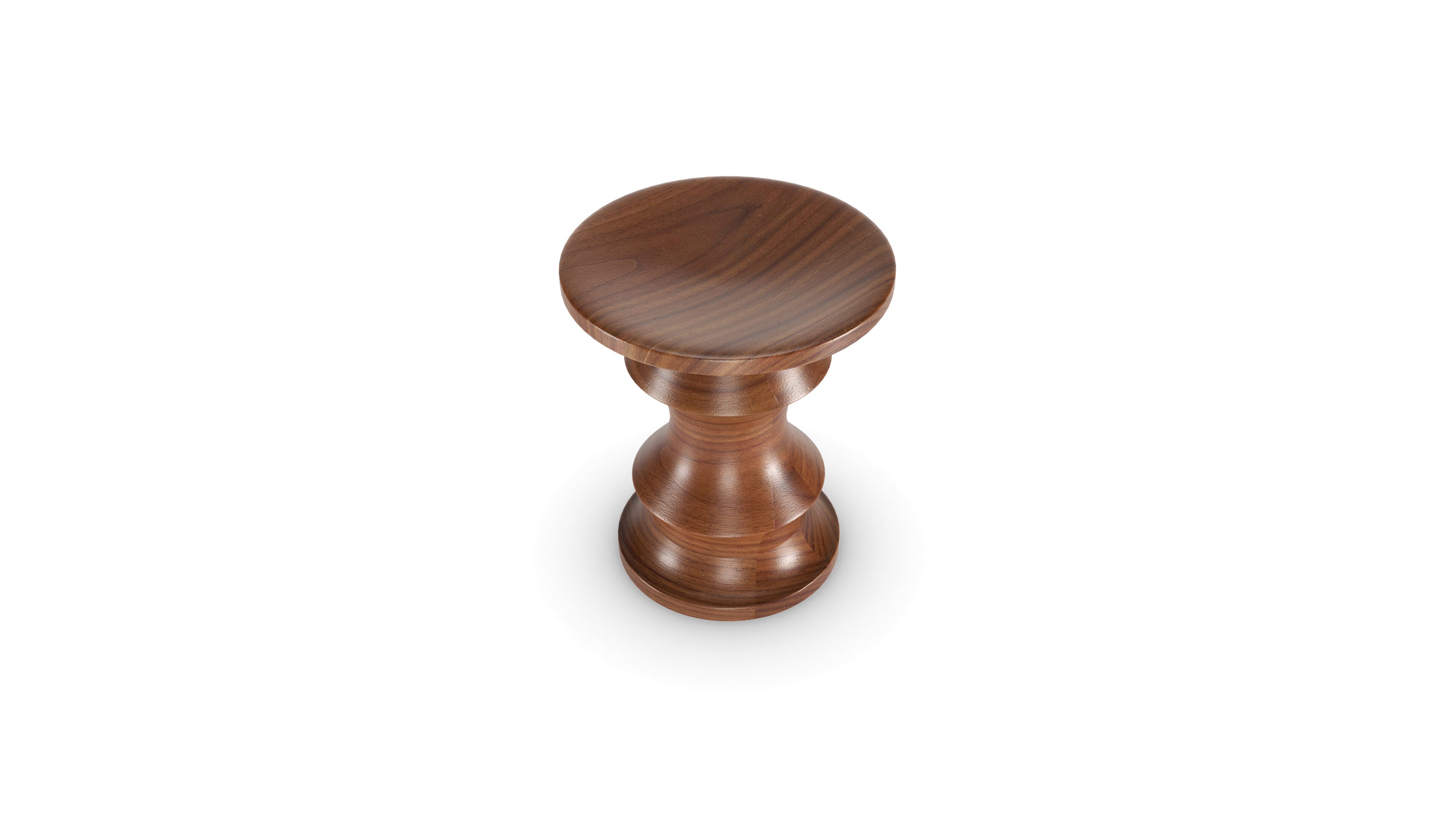 Eames Walnut Stool A in Canada and the USA Eames Turned Stool A - Closeup