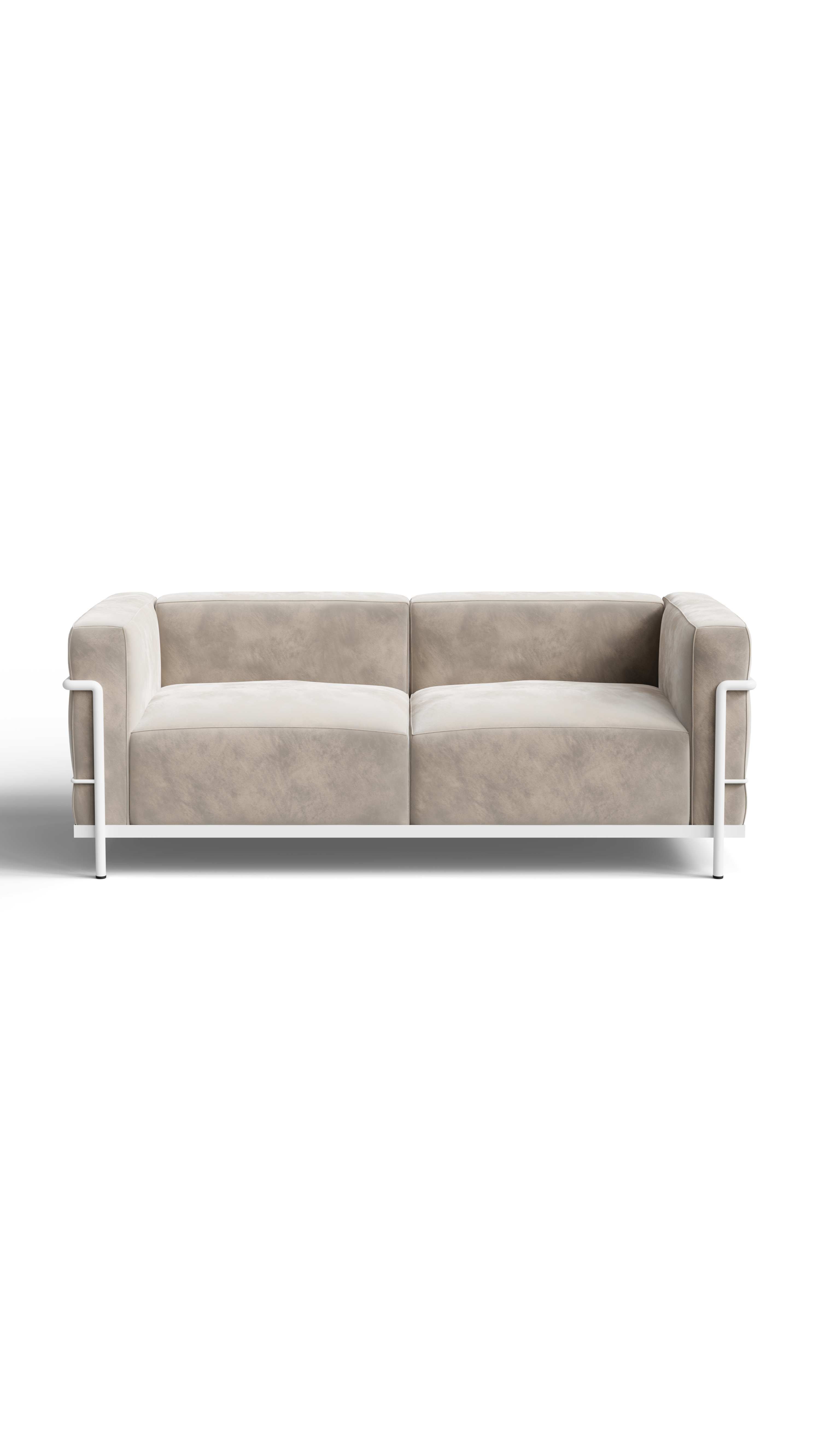 Le Corbusier LC3 2-Seater Loveseat in the USA and Canada, fabric model in beige velvet, with high density foam. Mobile Hero Image