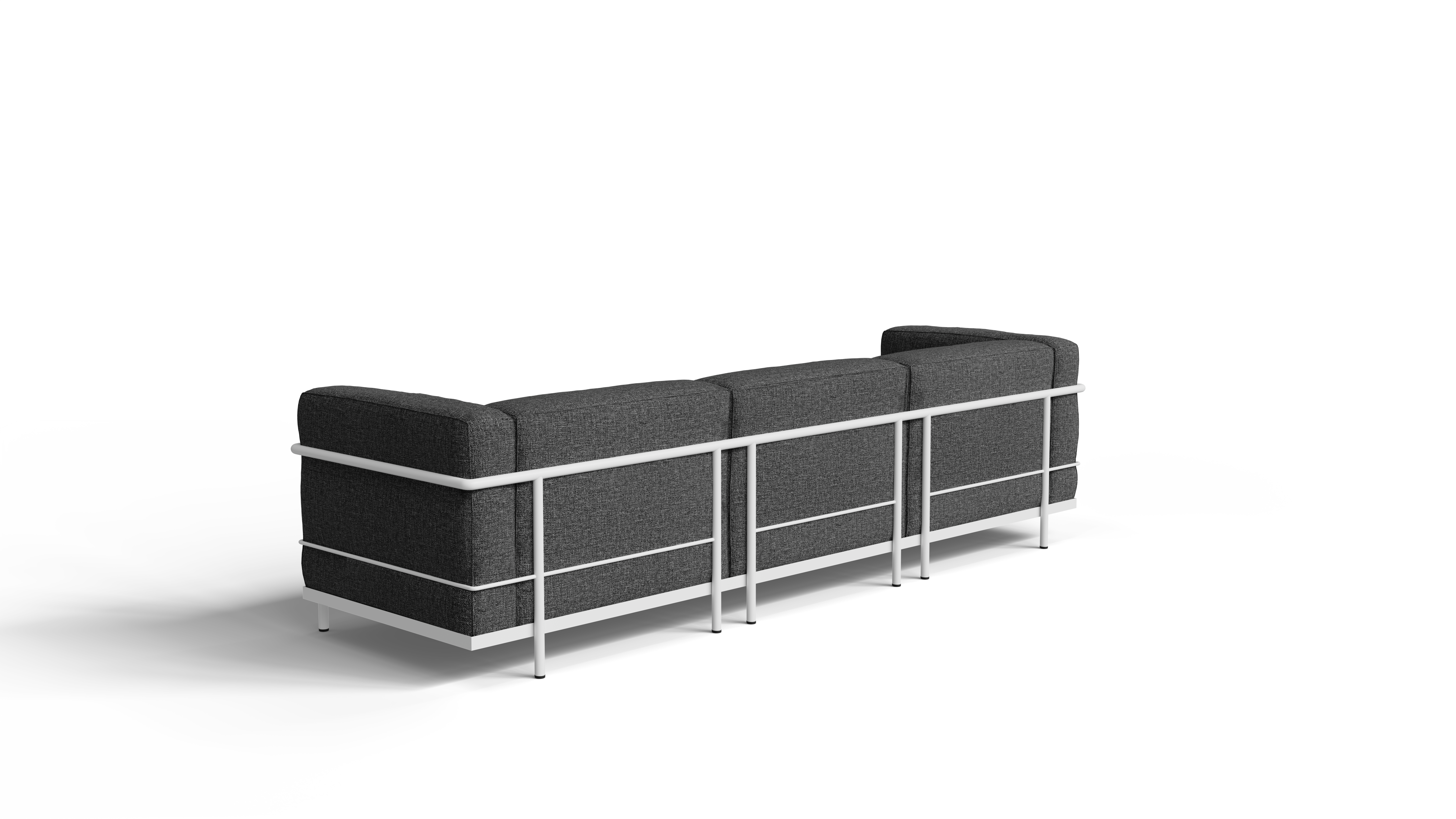 Le Corbusier LC3 Sofa 3-Seater with Gray Fabric. Made with Foam Cushions. On a white background in a photo studio in the USA - Back Angle