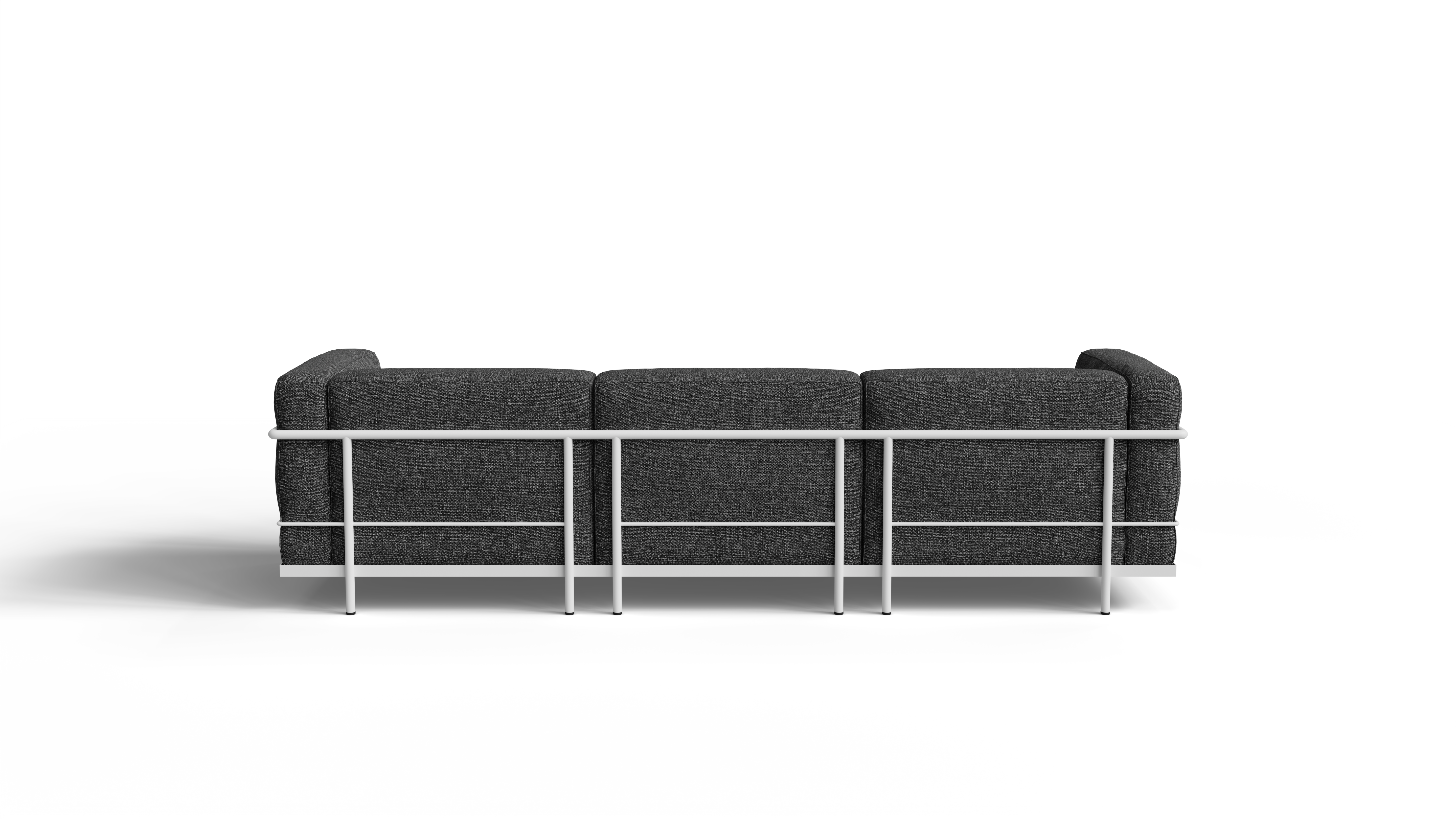 Le Corbusier LC3 Sofa 3-Seater with Gray Fabric. Made with Foam Cushions. On a white background in a photo studio in the USA - Back