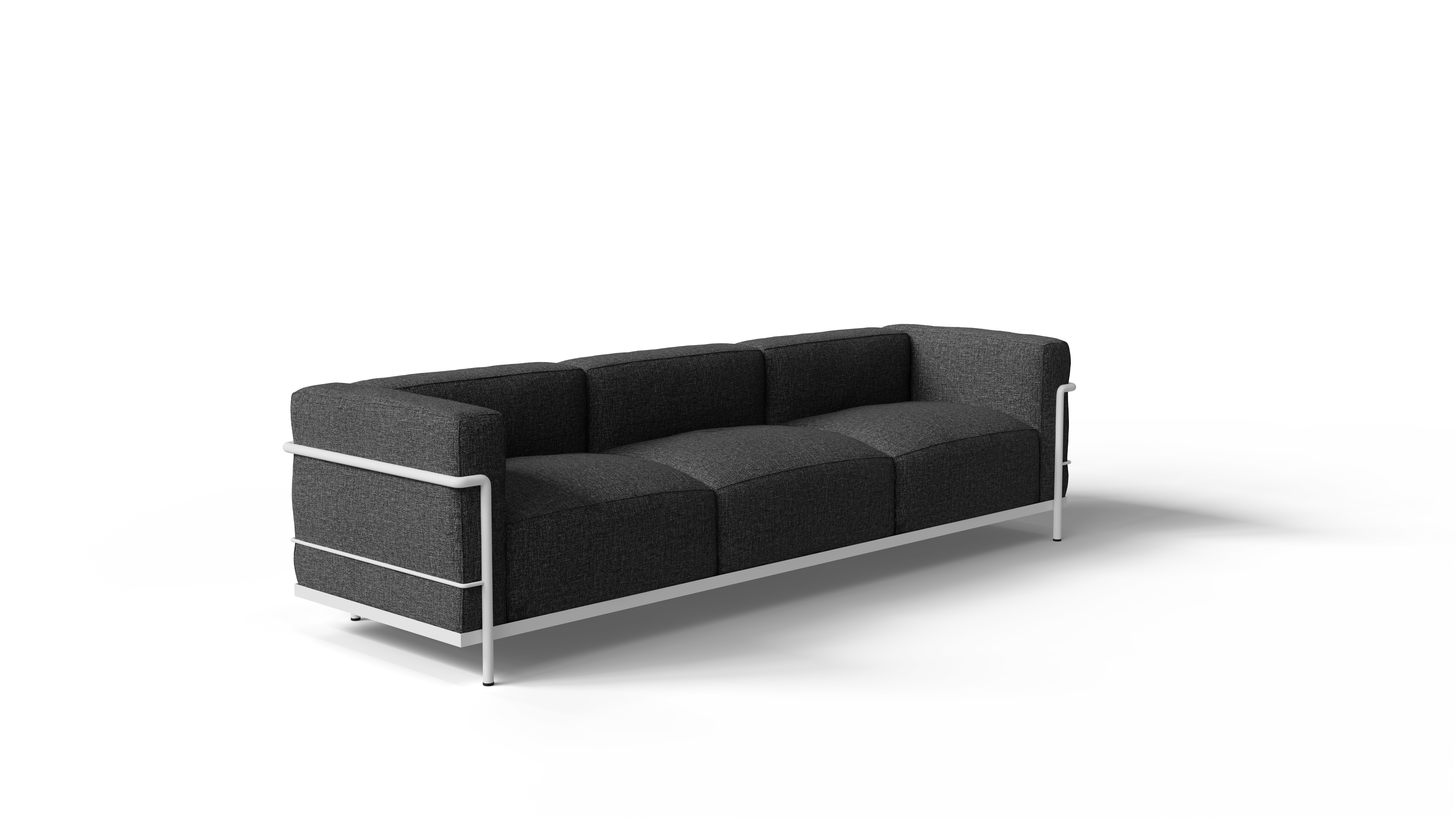 Le Corbusier LC3 Sofa 3-Seater with Gray Fabric. Made with Foam Cushions. On a white background in a photo studio in the USA - Front Angle 2