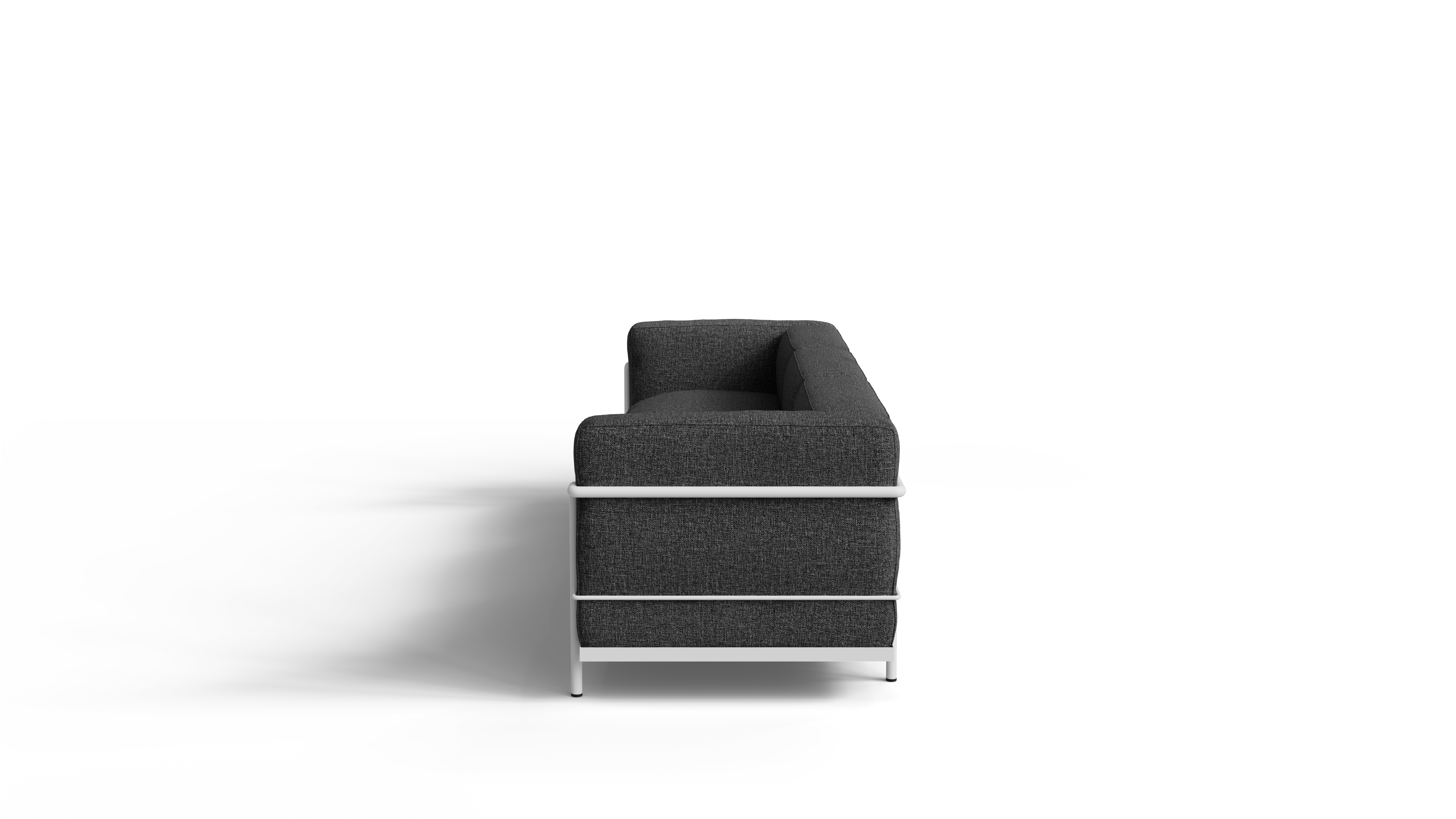Le Corbusier LC3 Sofa 3-Seater with Gray Fabric. Made with Foam Cushions. On a white background in a photo studio in the USA - Side