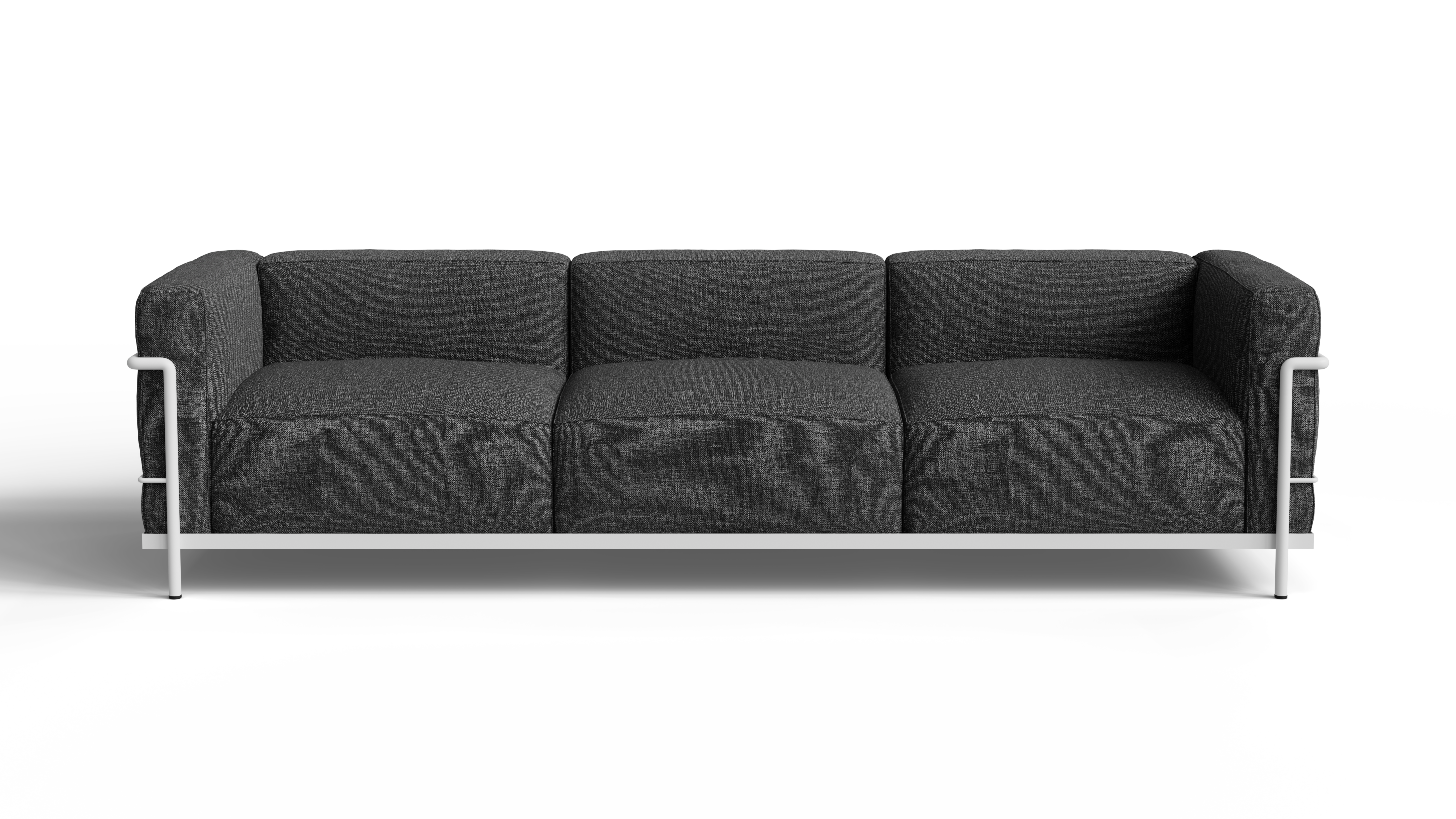 Le Corbusier LC3 Sofa 3-Seater with Gray Fabric. Made with Foam Cushions. On a white background in a photo studio in the USA - Front Desktop Hero Image