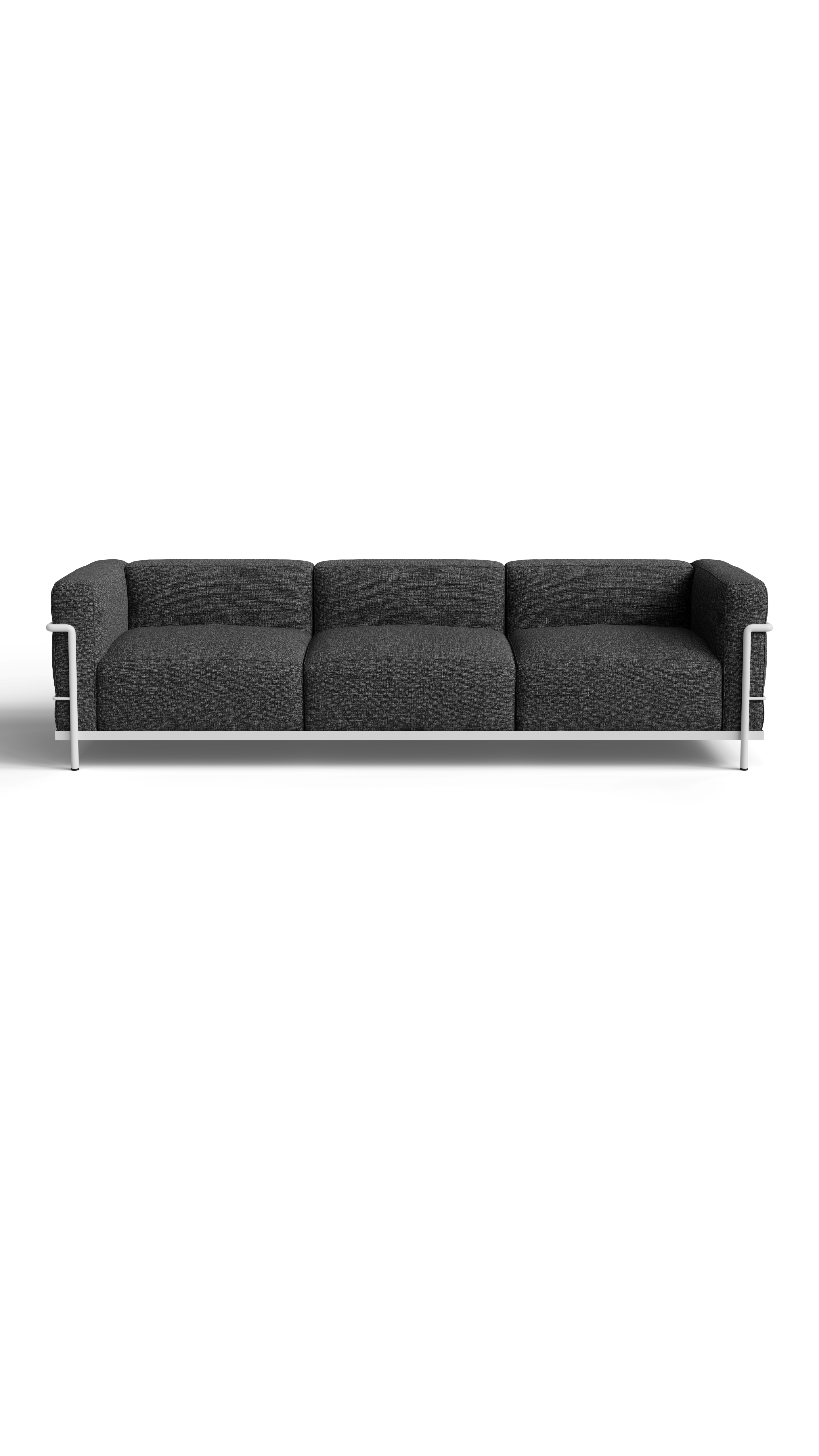 Le Corbusier LC3 Sofa 3-Seater with Gray Fabric. Made with Foam Cushions. On a white background in a photo studio in the USA - Front Mobile Hero Image