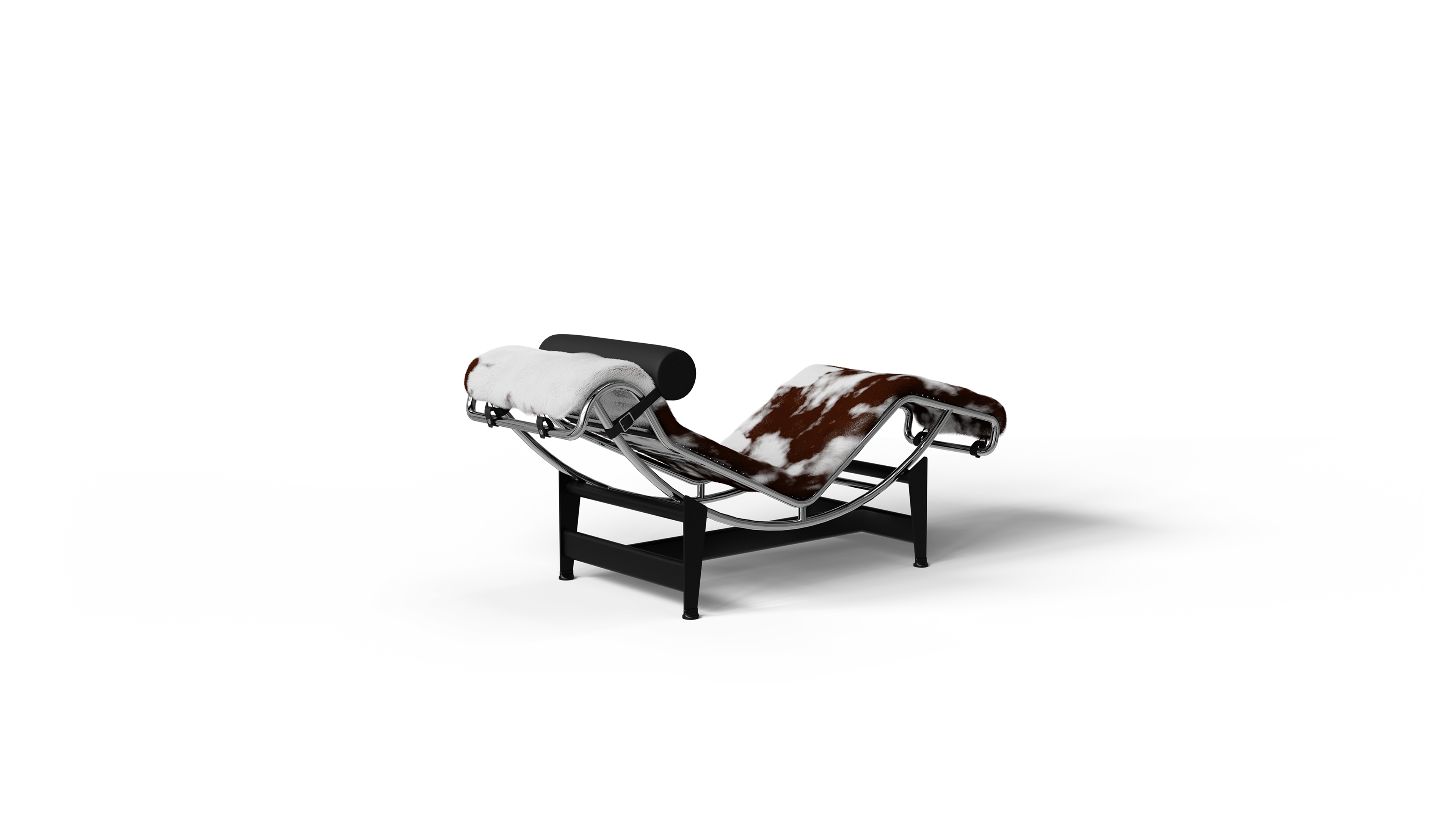 LC4 Chaise Lounge: Brown & White Haired Hide