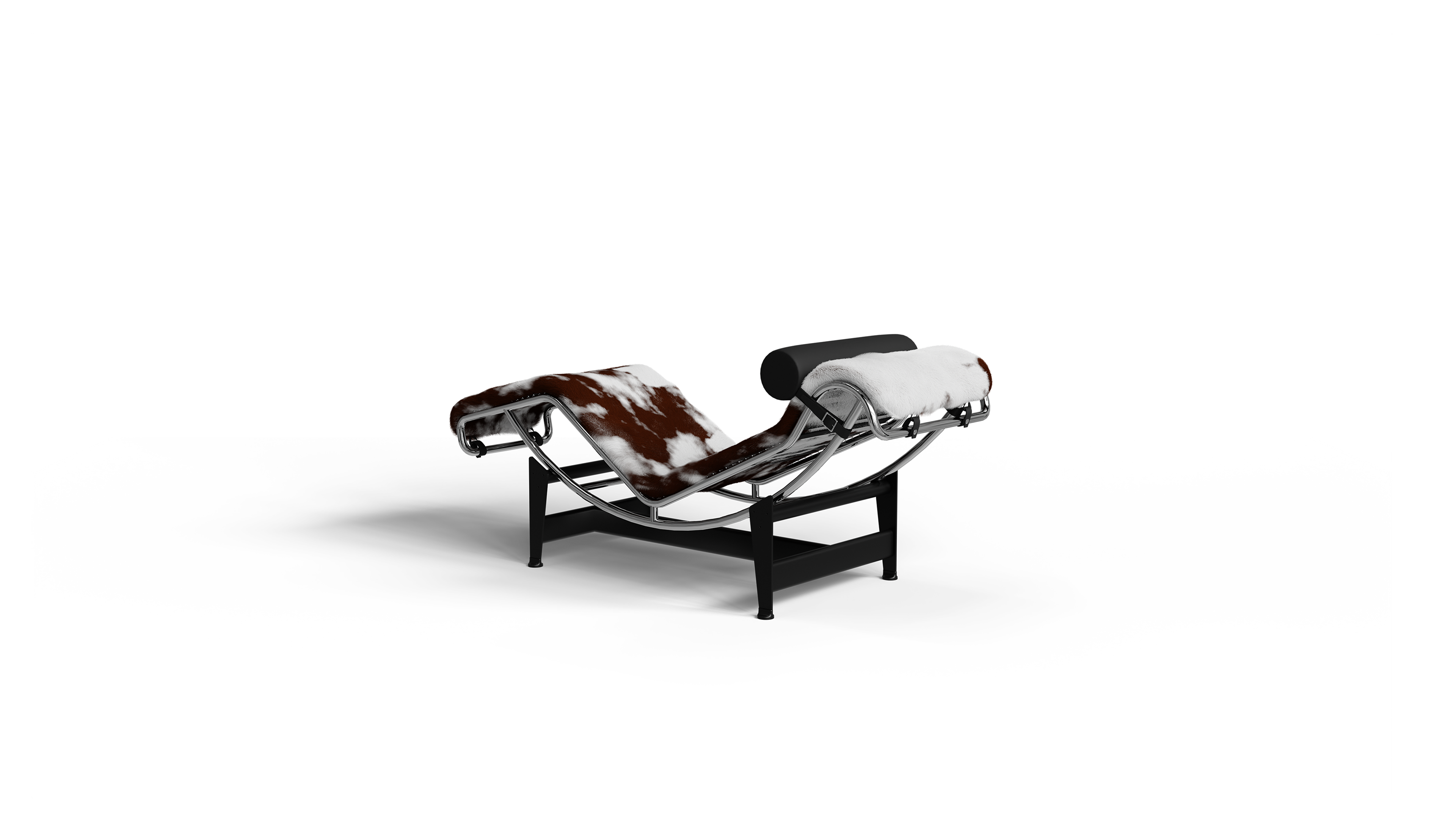 LC4 Chaise Lounge: Brown & White Haired Hide
