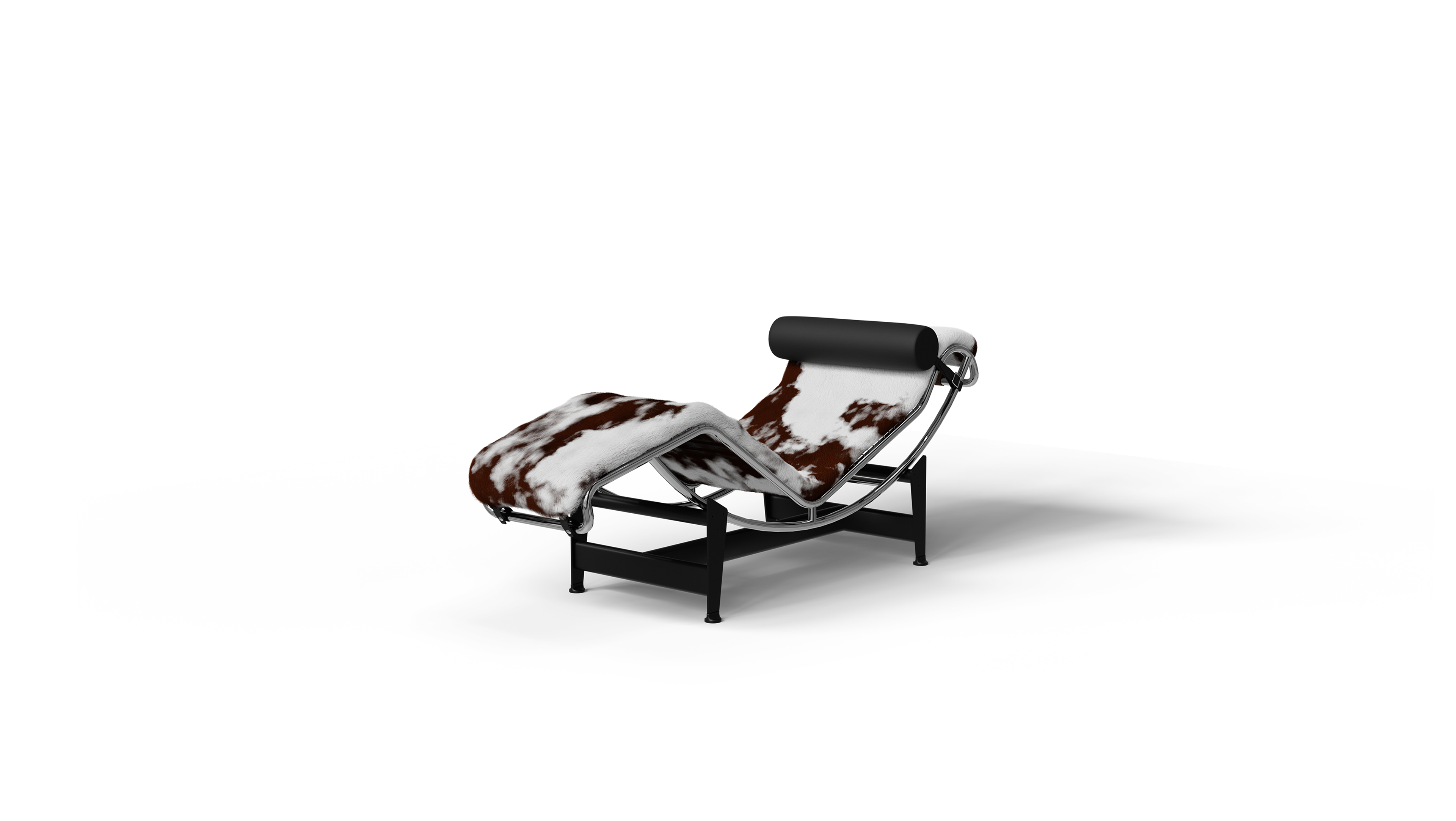 LC4 Chaise Lounge: Brown & White Haired Hide