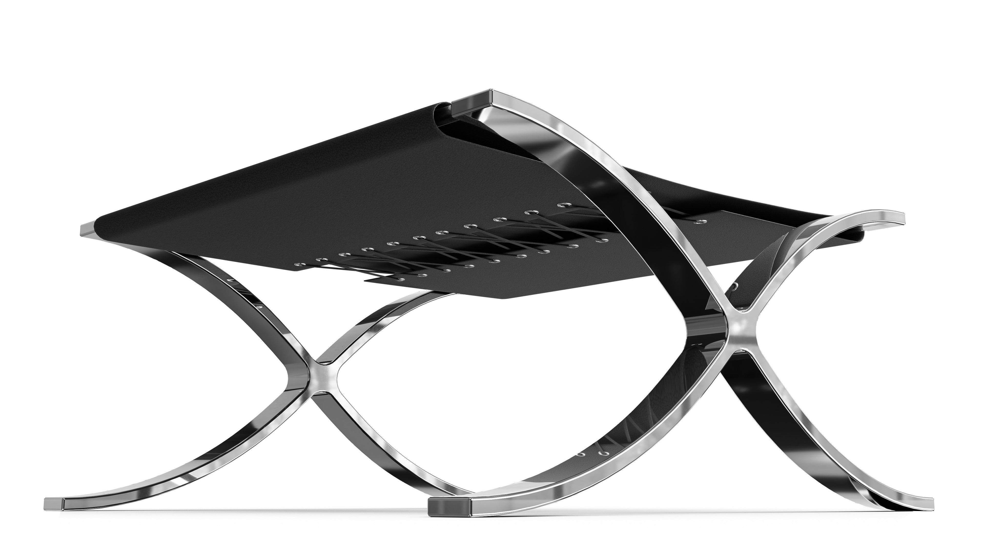 Mies van der Rohe Barcelona Style Stool with Cowhide Sling in the USA and Canada - Closeup