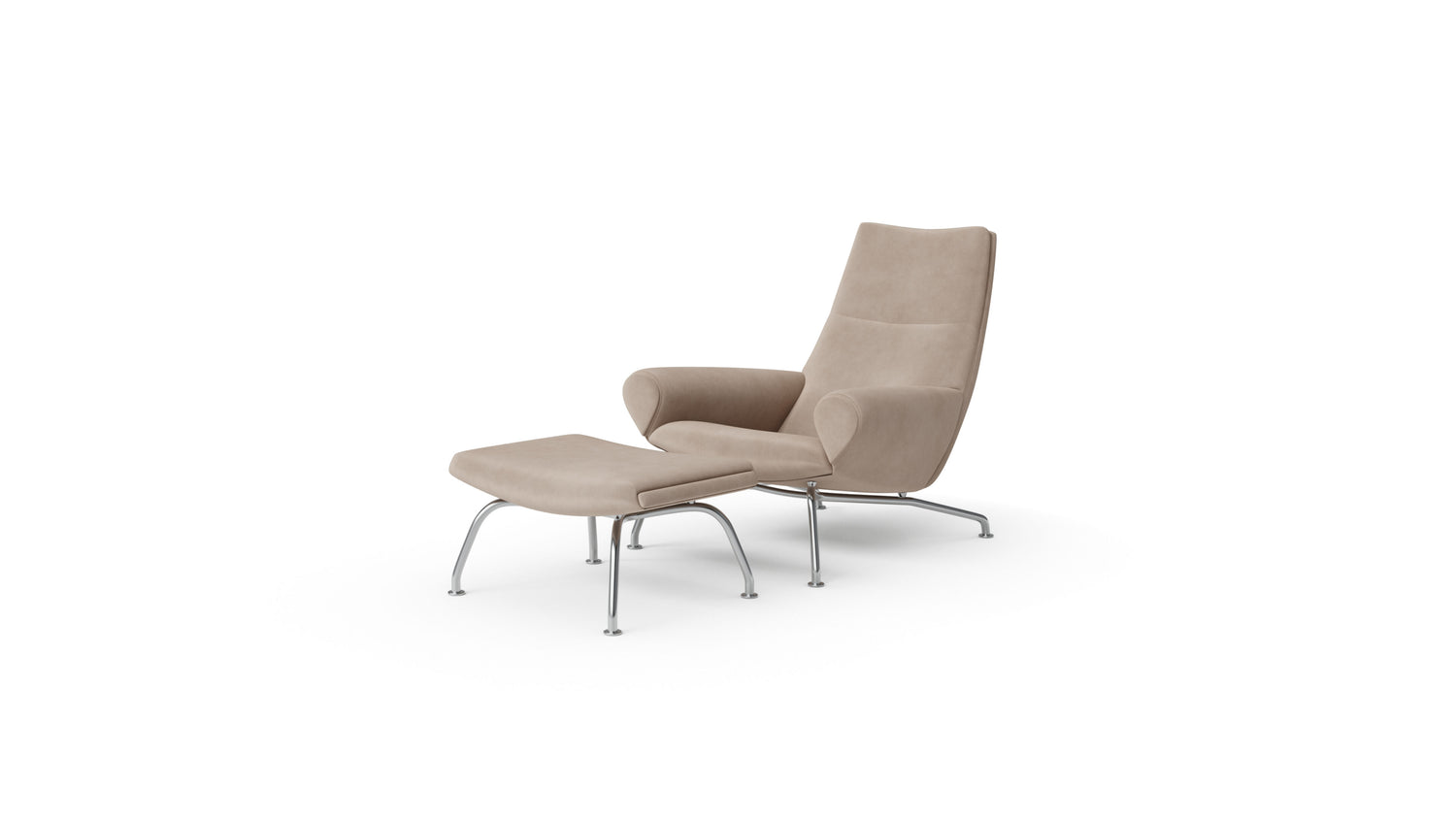 Queen Chair & Ottoman by Hans Wegner and Erik Jørgensen in Canada and the USA Suede - Front Angle 2