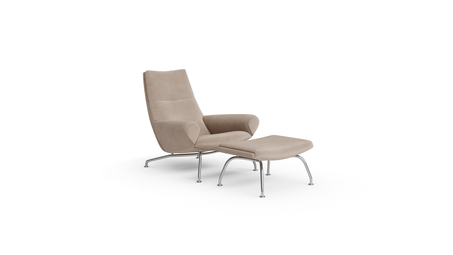 Queen Chair & Ottoman by Hans Wegner and Erik Jørgensen in Canada and the USA Suede - Front Angle