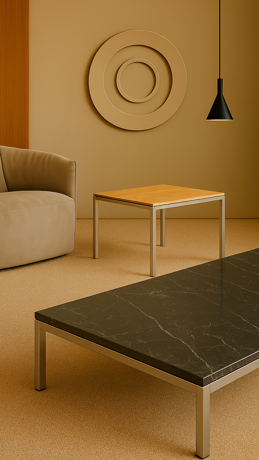 Mobile Hero Image with a Florence Knoll Square End Table design with and Oak Wood Top