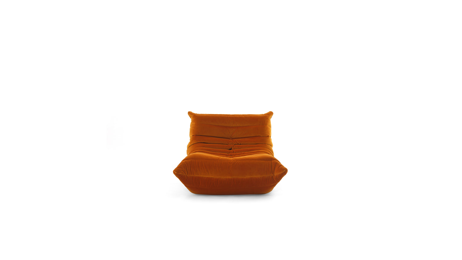 An orange TOGO Fireside lounge chair with a segmented, geometric design, shown against a plain white background.