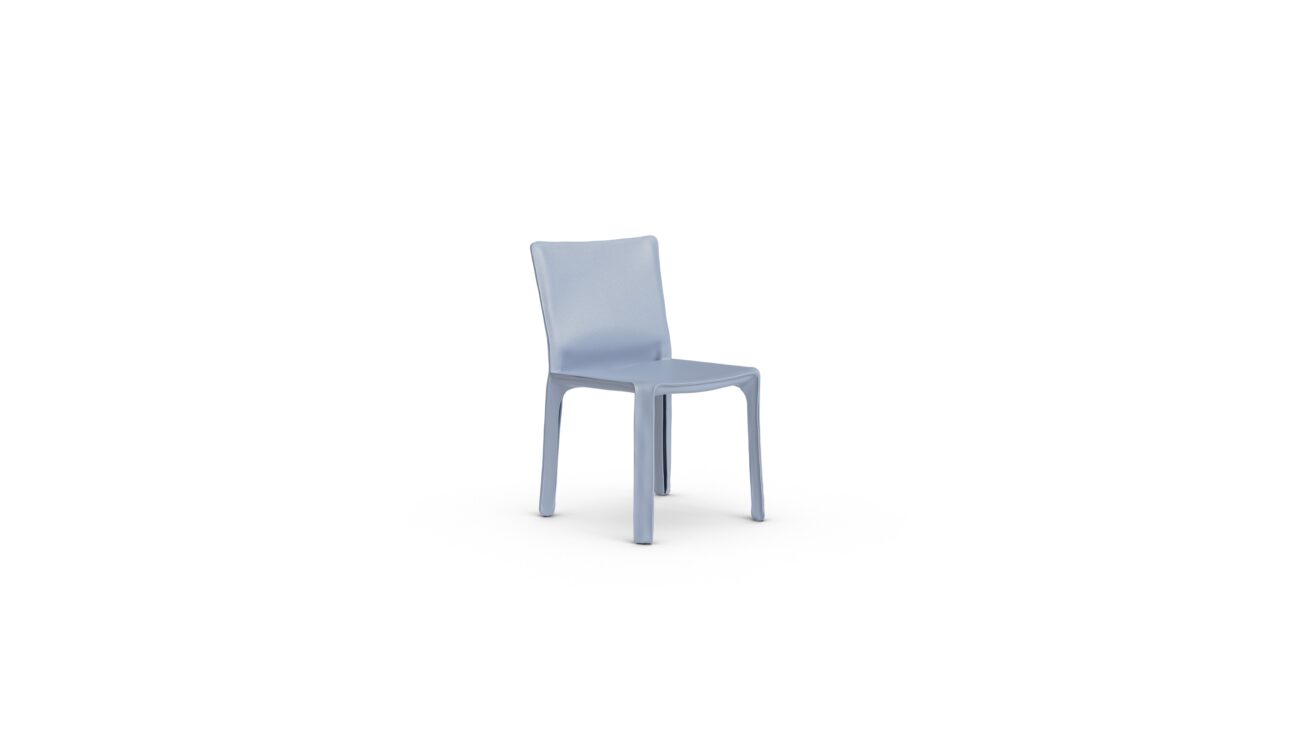 Cab 412 Cowhide Side Chair 412 1977 Reproduction by Archetype Forms - Mario Bellini - Front-Angle View, Blue Leather