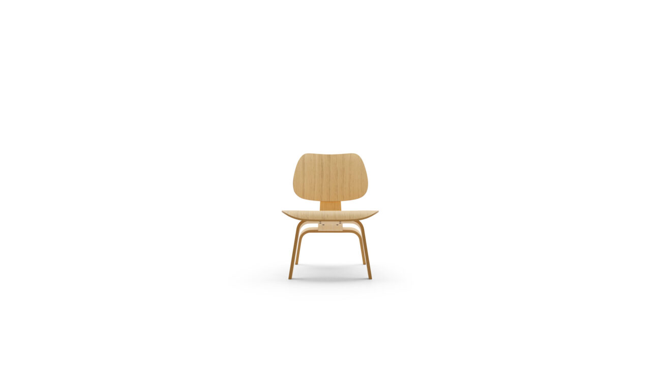 Reproduction of the Eames Molded Plywood Lounge Chair with wood base (LCW) by Charles & Ray Eames, back view, available online here in Vancouver, Canada.