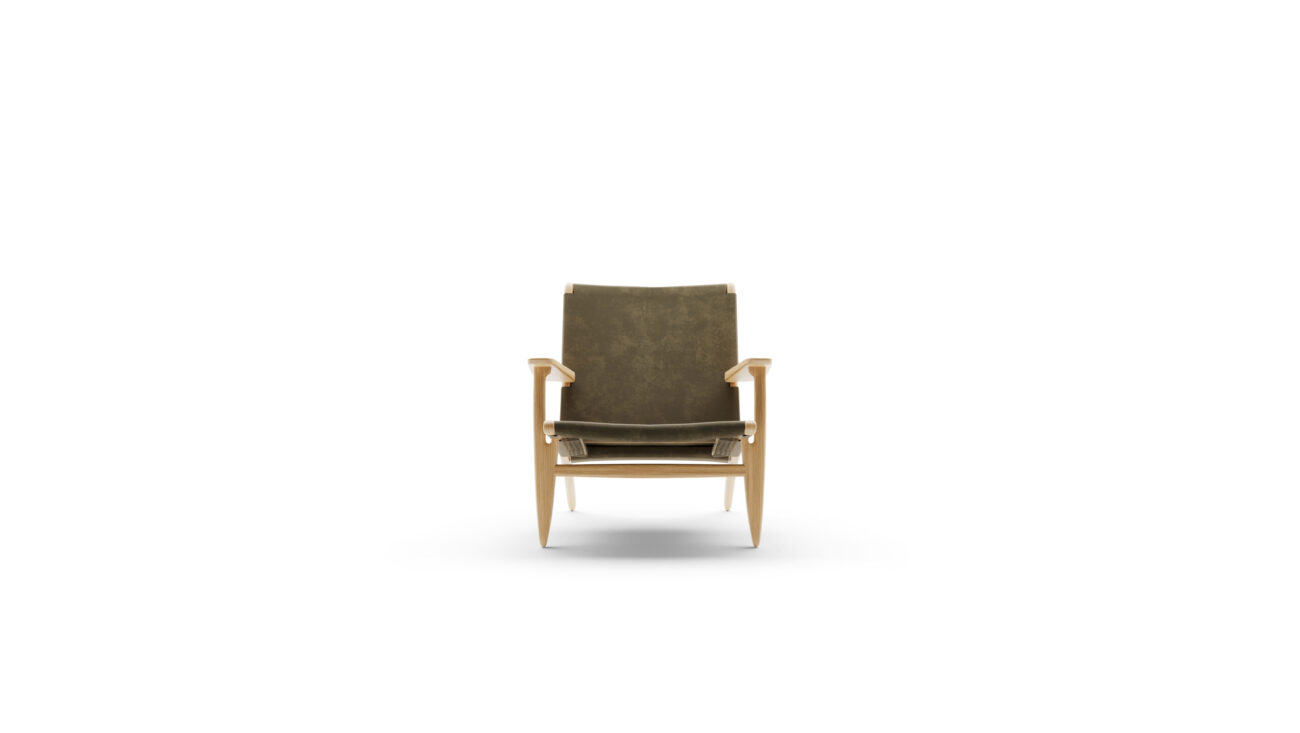 CH25 Lounge Chair: Leather & Suede Reproduction by Archetype Forms - Hans Wegner - Front View