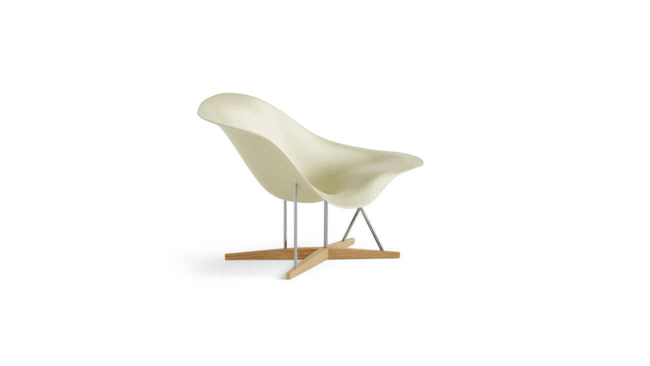 Eames La Chaise Molded FIberglass Reproduction in Parchment by Archetype Forms - Charles & Ray Eames - Front-Angle 2 View