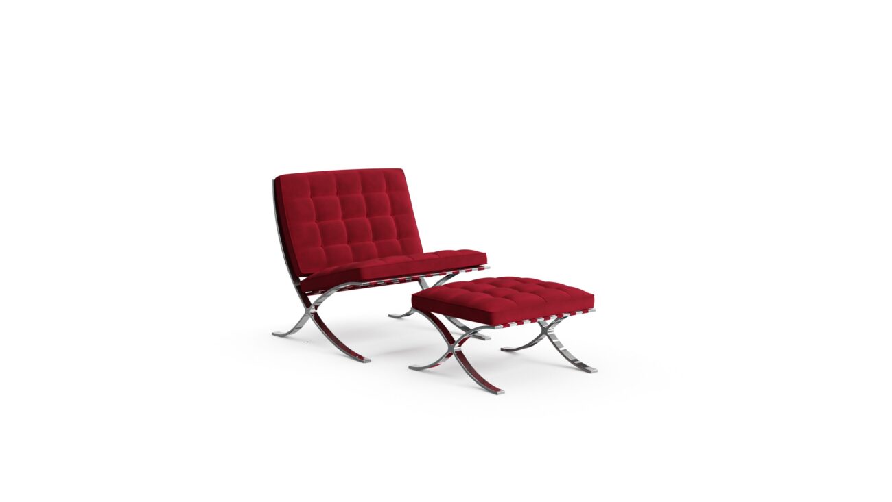 Barcelona Style Chair Lounge Chair & Ottoman 250L, MR90, MR90B, 251Y Reproduction by Archetype Forms - Mies van der Rohe - Front Angle-2 View