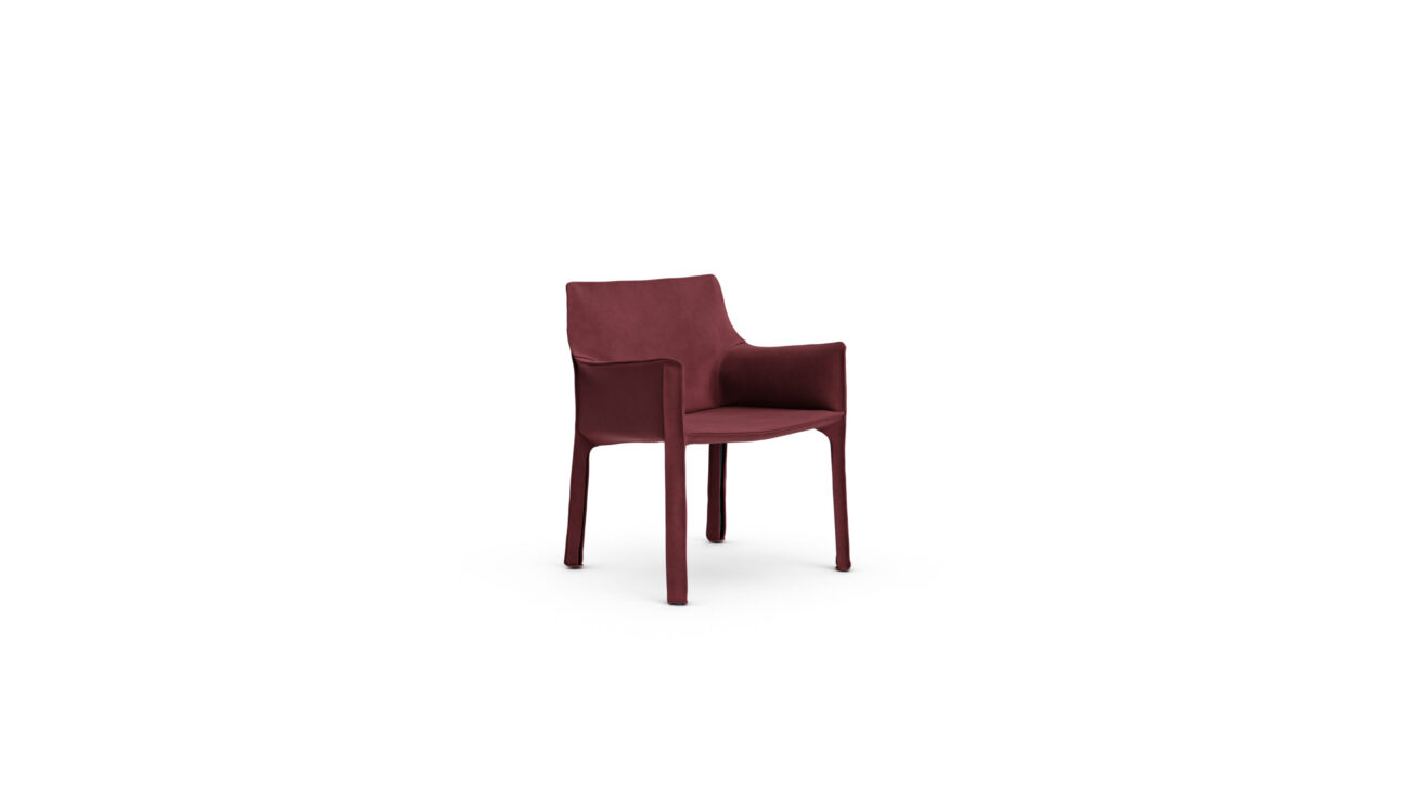 Cab 413 Cowhide Armchair 413 1977 Reproduction by Archetype Forms - Mario Bellini - Front Angle-2 View in Burgundy Suede