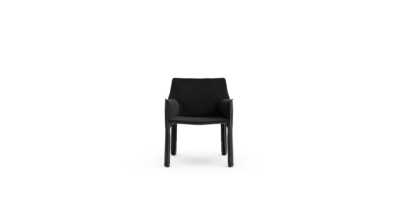 Cab 413 Cowhide Armchair 413 1977 Reproduction by Archetype Forms - Mario Bellini - Front View in Black Suede