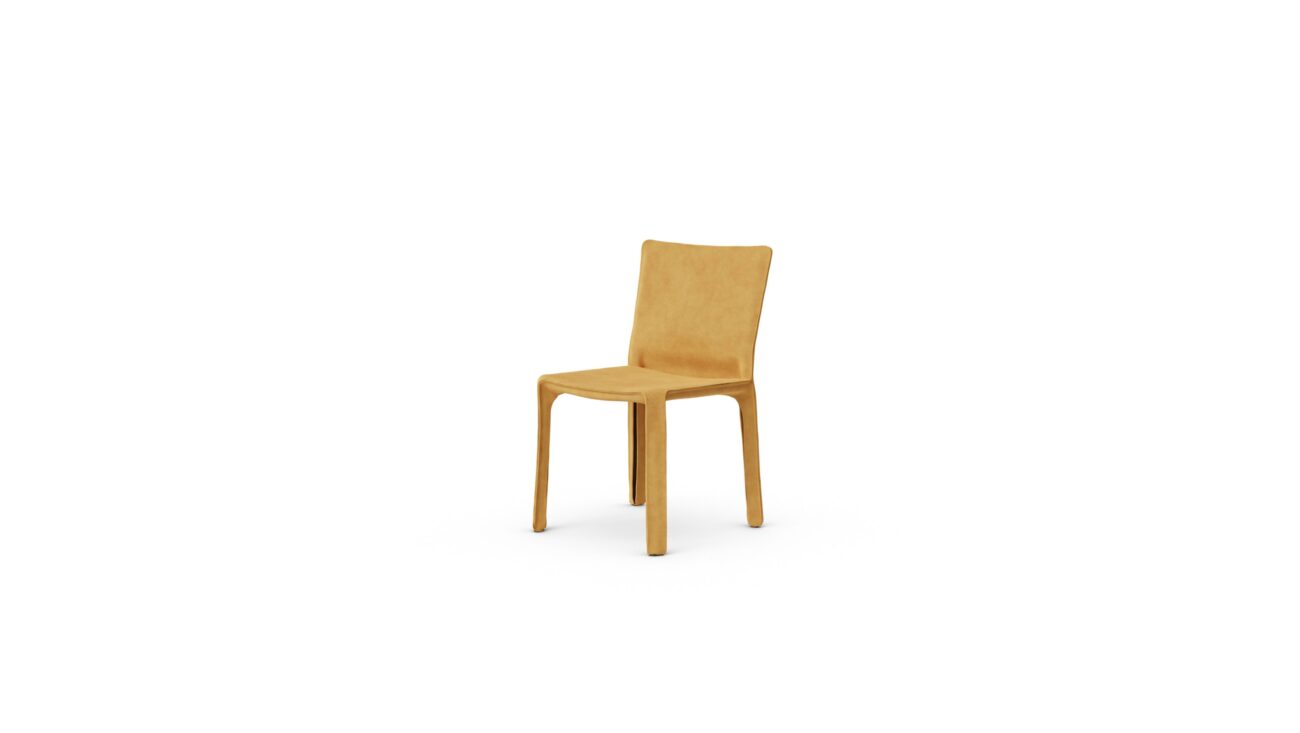 Cab 412 Cowhide Side Chair 412 1977 Reproduction by Archetype Forms - Mario Bellini - Front-Angle View, Camel Sueded Leather