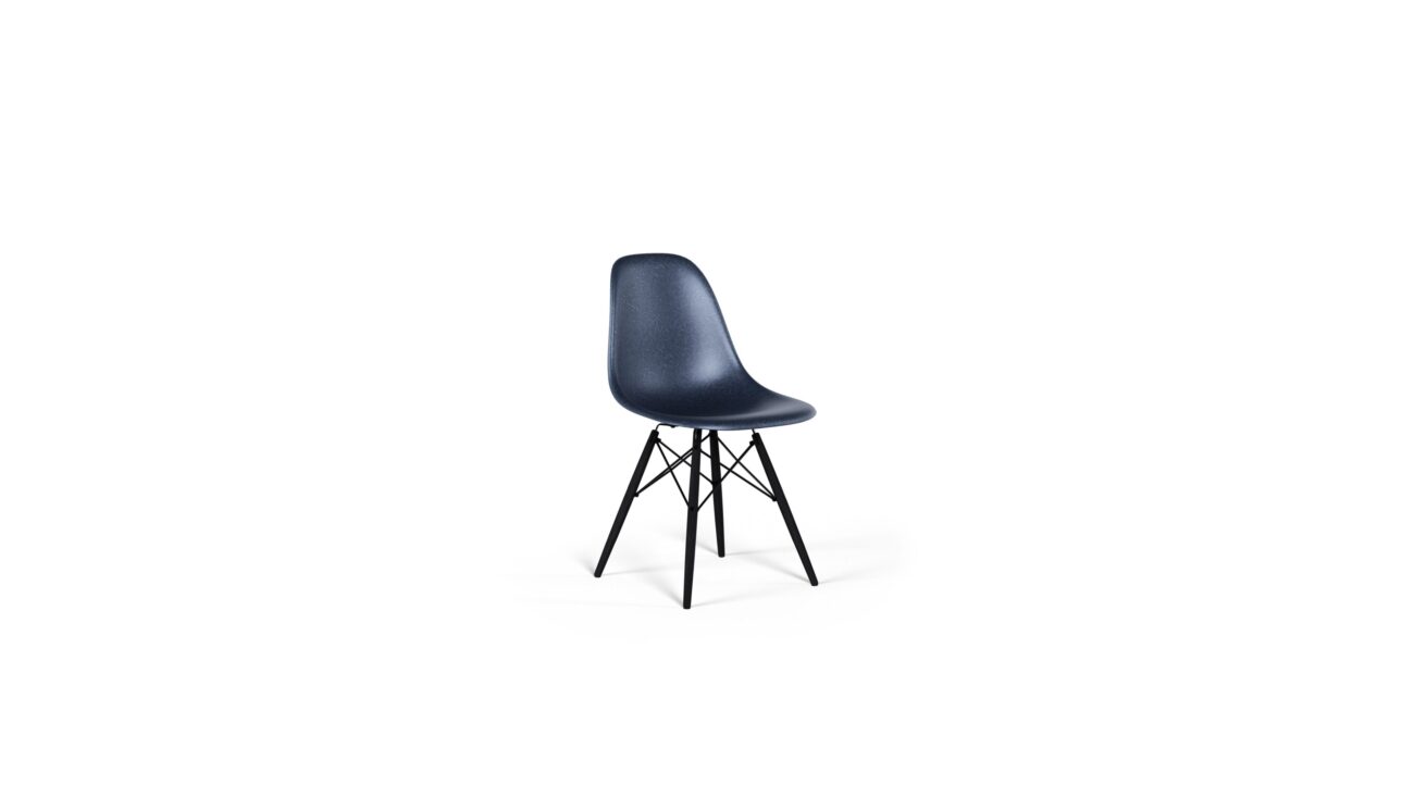 Front-Angle view of the molded Fiberglass Side Chair: Dowel Base DFSW by Charles and Ray Eames, designed by Charles and Ray Eames, available online in Canada. Made by Archetype Forms.