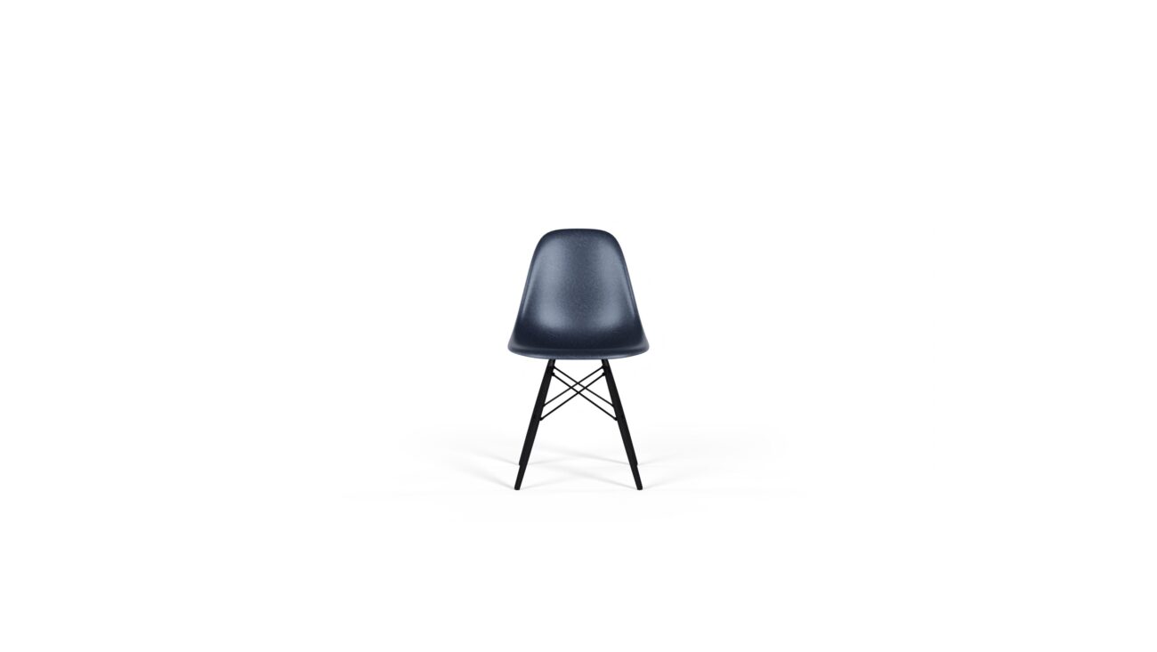 Front view of the molded Fiberglass Side Chair: Dowel Base DFSW by Charles and Ray Eames, designed by Charles and Ray Eames, available online in Canada. Made by Archetype Forms.