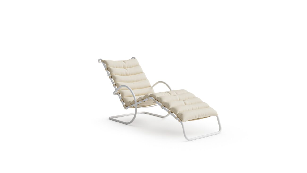 Front Angle-2 view of the 242LC MR Adjustable Chaise Lounge by Mies van der Rohe, designed by Mies van der Rohe, available online in Canada. Made by Archetype Forms.