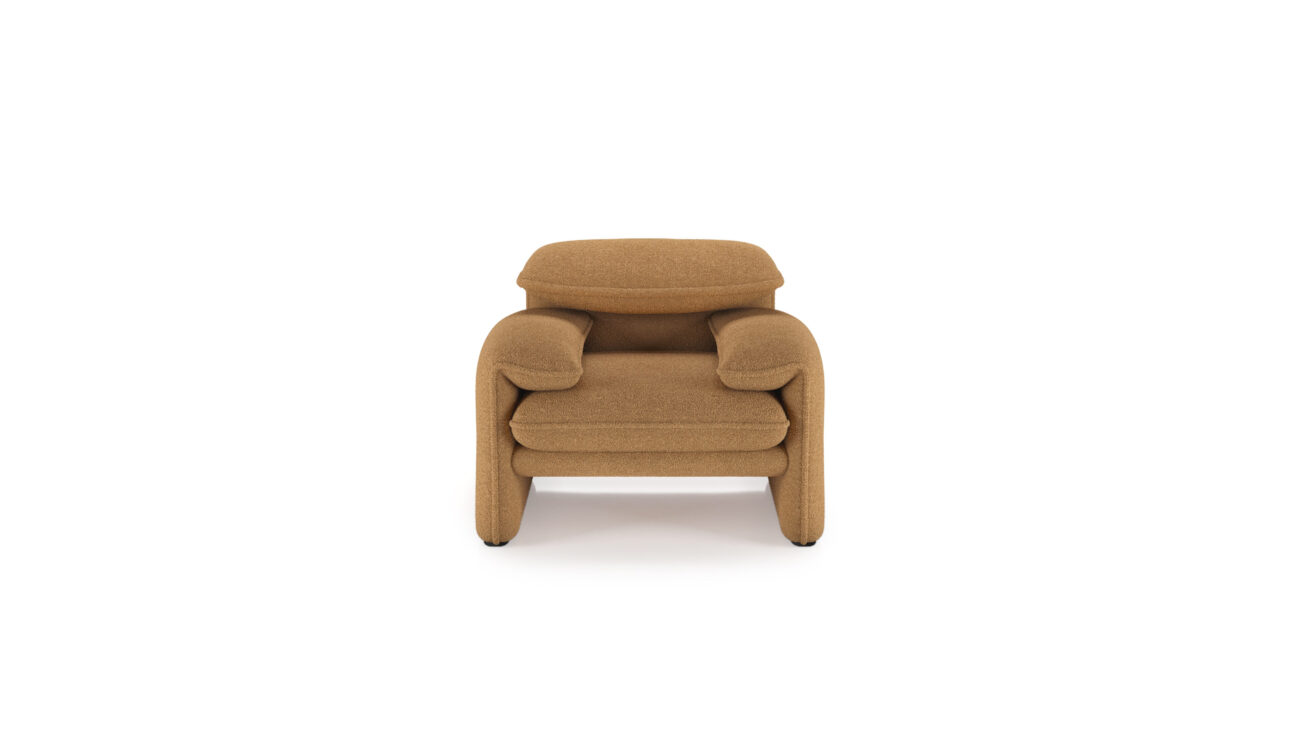 Front view of the Maralunga Poltrona Armchair 675 5 A1 by Vico Magistretti, designed by Vico Magistretti, available online in Canada. Made by Archetype Forms.