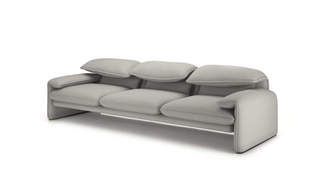 Front angle view of the Maralunga 3-Seat Sofa Large 675 03 A7 by Vico Magistretti, designed by Vico Magistretti, available online in Canada. Made by Archetype Forms.