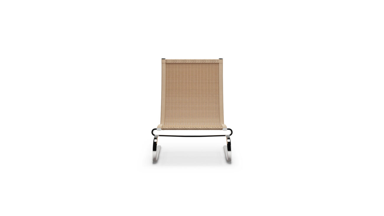 Front view of the PK20 Lounge Chair Rattan Wicker by Poul Kjærholm, designed by Poul Kjærholm, available online in Canada. Made by Archetype Forms.