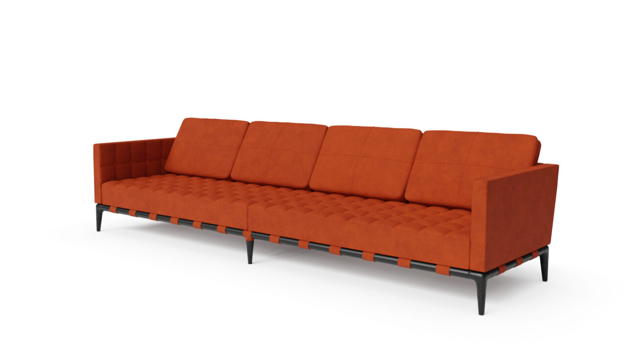 Front angle view of the 241 Privé 4-Seat Sofa 241 64 by Philippe Starck, available online in Canada. Designed by Philippe Starck, Made by Archetype Forms.