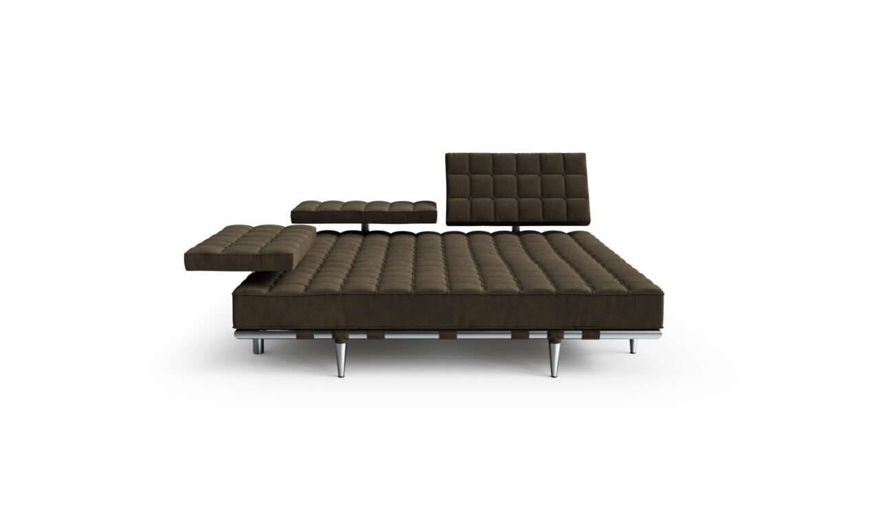 Front view of the 241 Privé Daybed 241 41-42 by Philippe Starck, available online in Canada. Designed by Philippe Starck, Made by Archetype Forms.