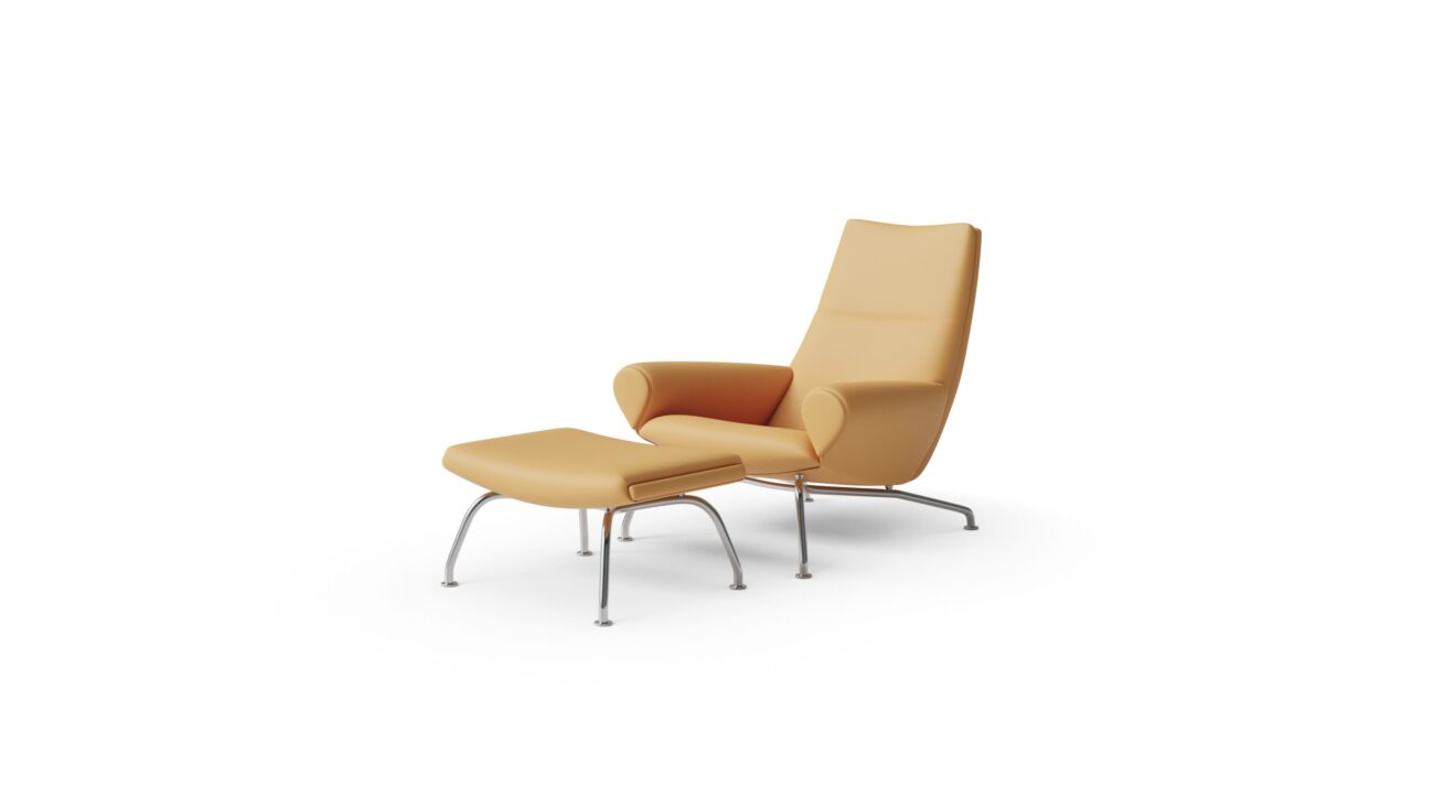 1010 Queen Chair & 1002 Ox & Queen Ottoman Reproduction by Archetype Forms - Hans Wegner - Front-Angle View, Leather