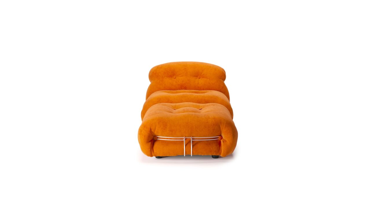 Front view of the Soriana Single Sofa Armchair Chaise and Ottoman Pouf by Afra and Tobia Scarpa, designed by Afra and Tobia Scarpa, available online in Canada. Made by Archetype Forms.