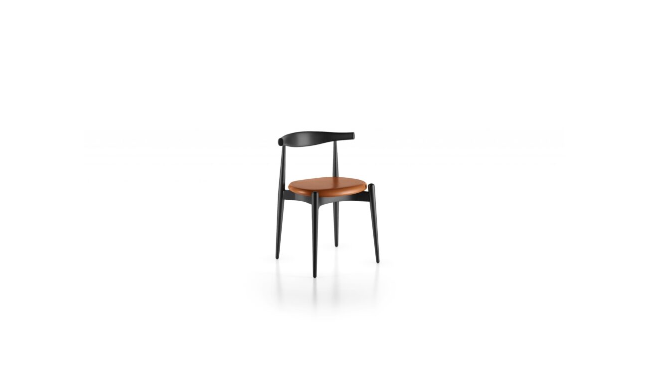 CH20 Elbow Chair Leather Seat Front Angle View by Hans Wegner, designed by Hans Wegner, made by Archetype Forms