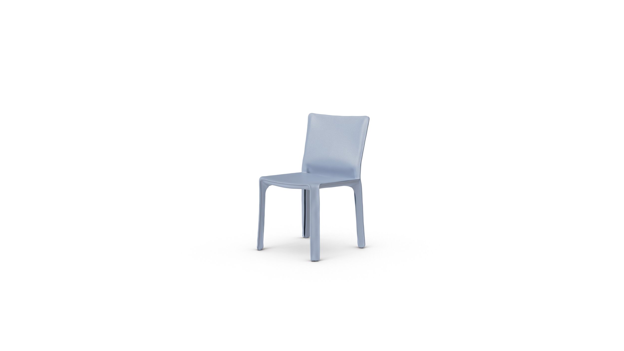 Cab 412 Cowhide Side Chair 412 1977 Reproduction by Archetype Forms - Mario Bellini - Front-Angle View, Blue Leather