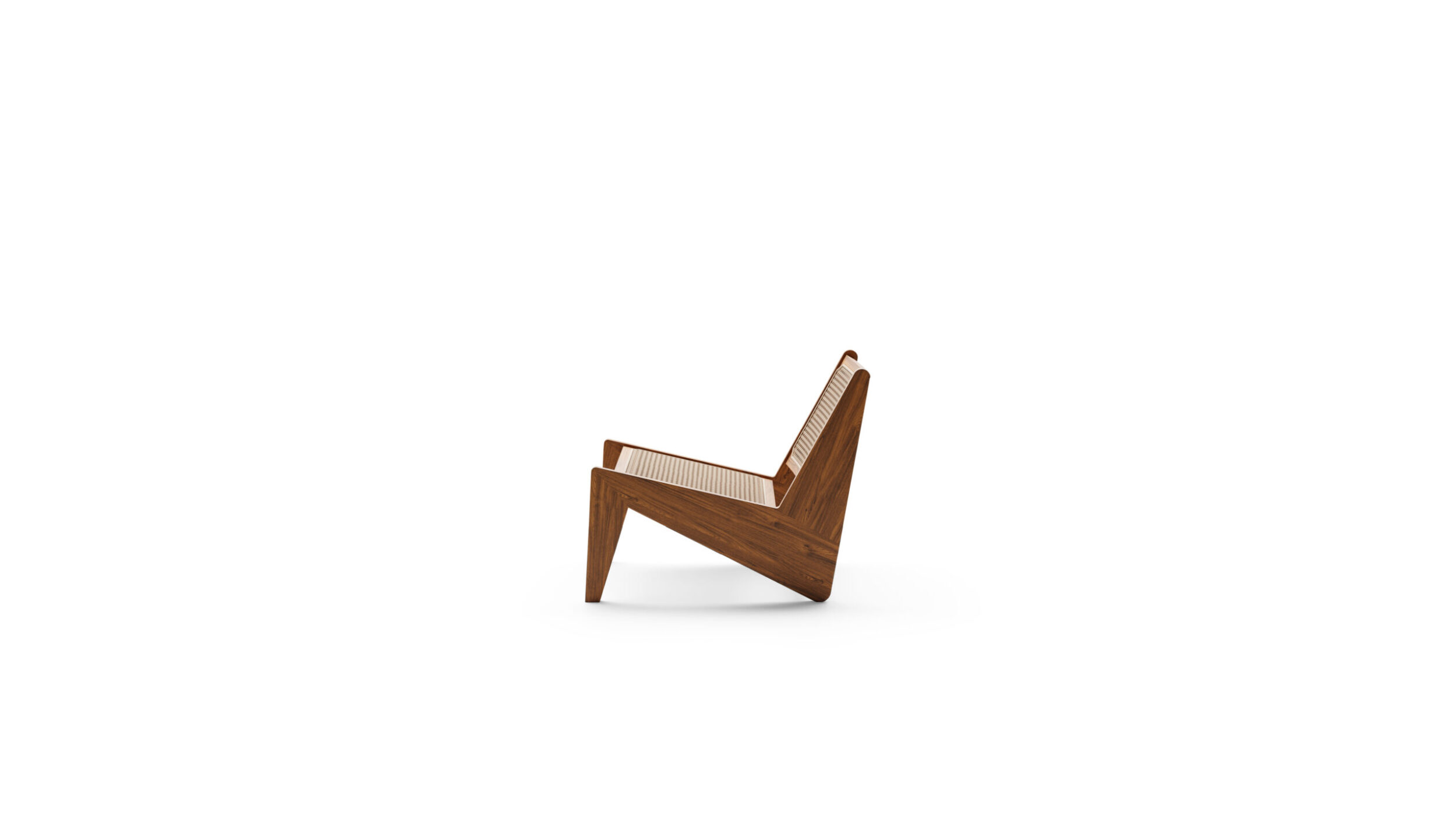 Side view of the Kangaroo Armchair 058 by Pierre Jeanneret, available online in Canada. Made by Archetype Forms.