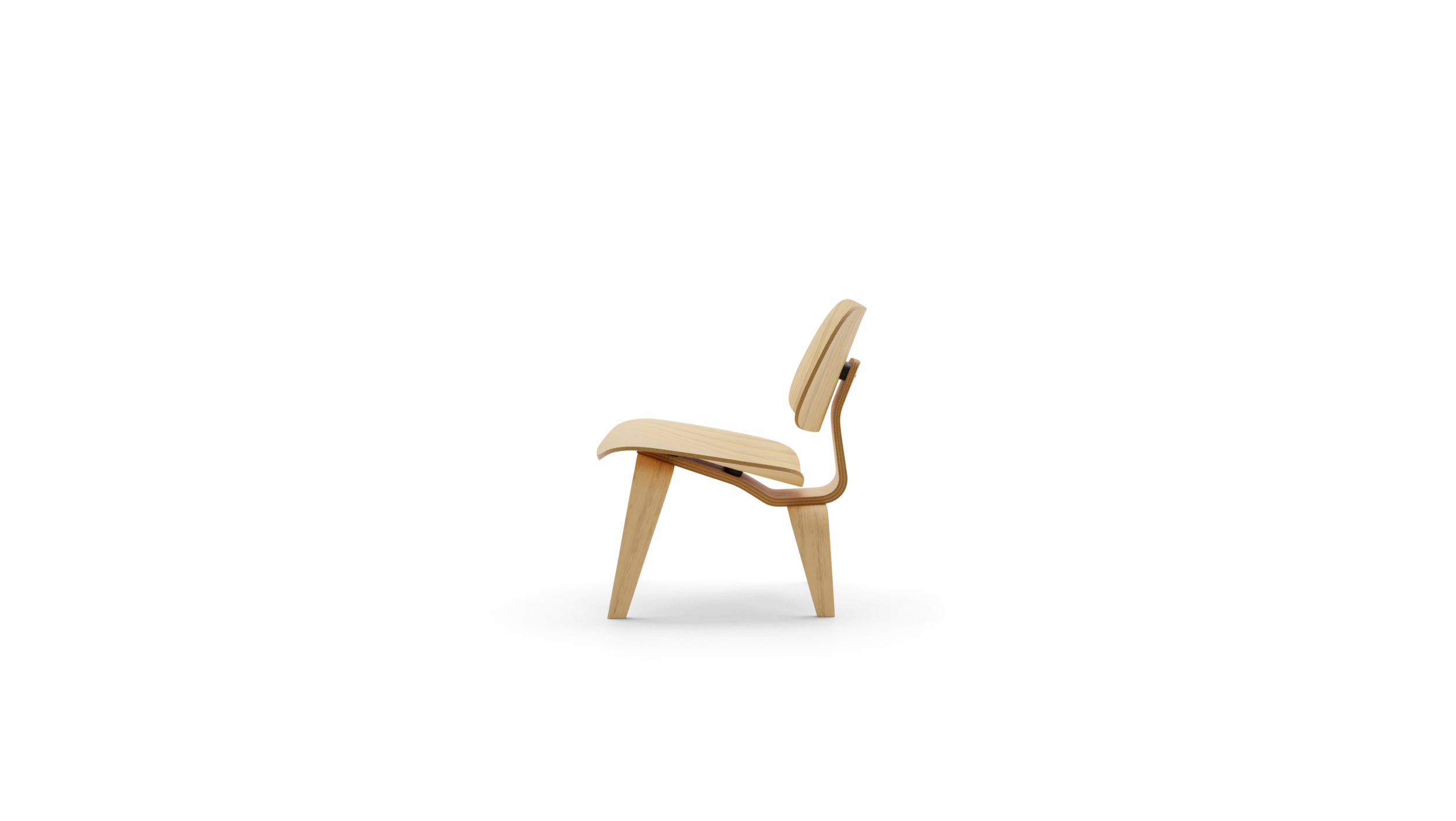 Side view of the reproduction of the Eames Molded Plywood Lounge Chair with wood base (LCW) by Charles & Ray Eames, available online here in Vancouver, Canada.