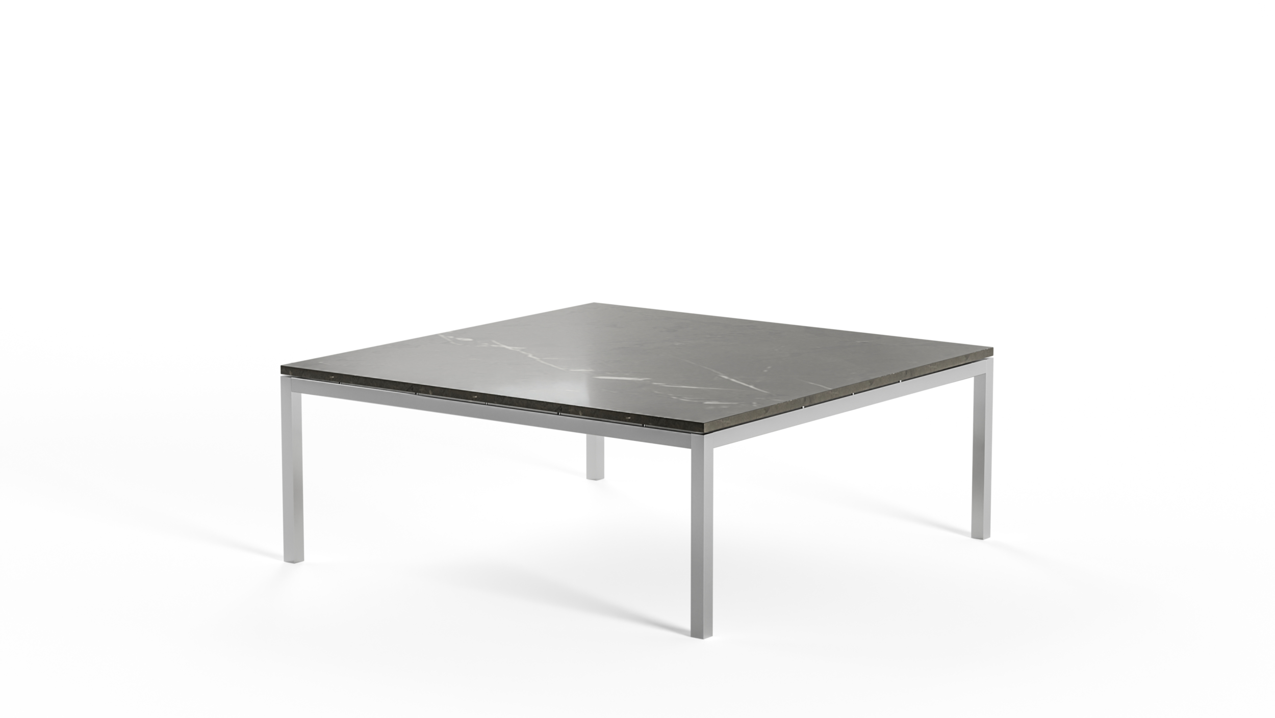 The 2517L Low Coffee Table 35x35 designed by Florence Knoll, made by Archetype Forms, Vancouver BC, Canada. This Back-Angle view showcases the elegant design and craftsmanship. Perfect for modern interiors and luxury spaces.