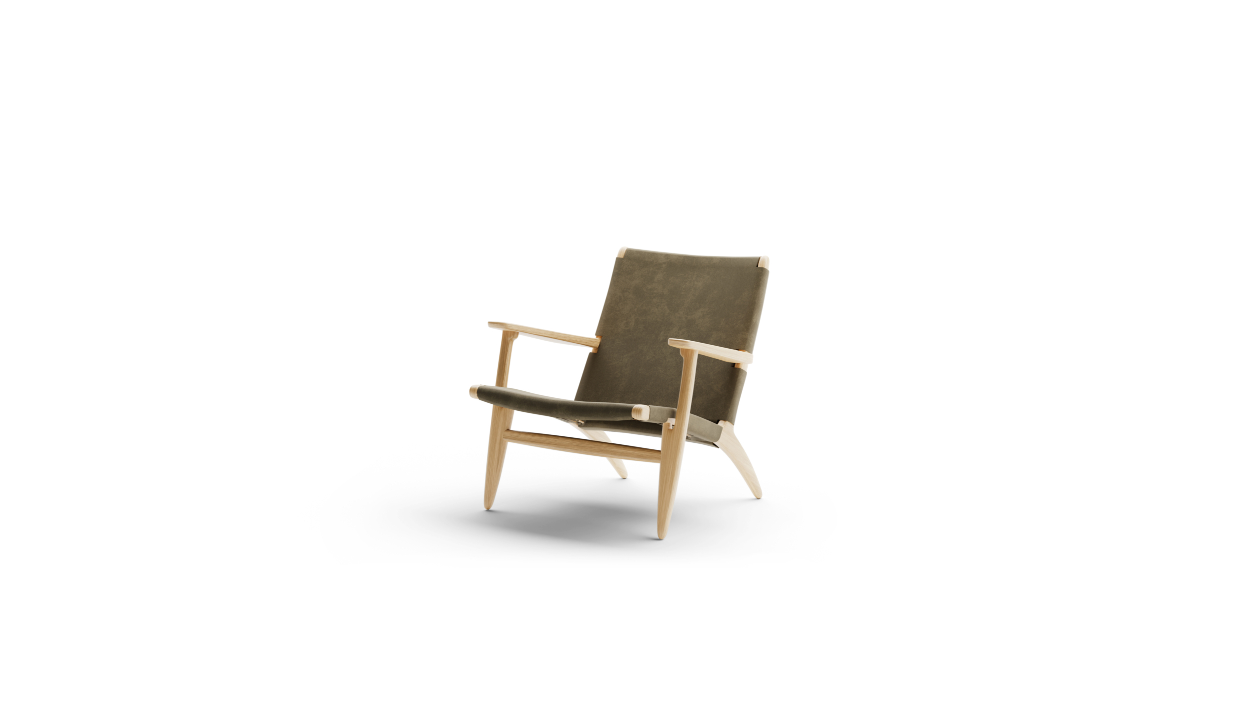 CH25 Lounge Chair: Leather & Suede Reproduction by Archetype Forms - Hans Wegner - Front-Angle View