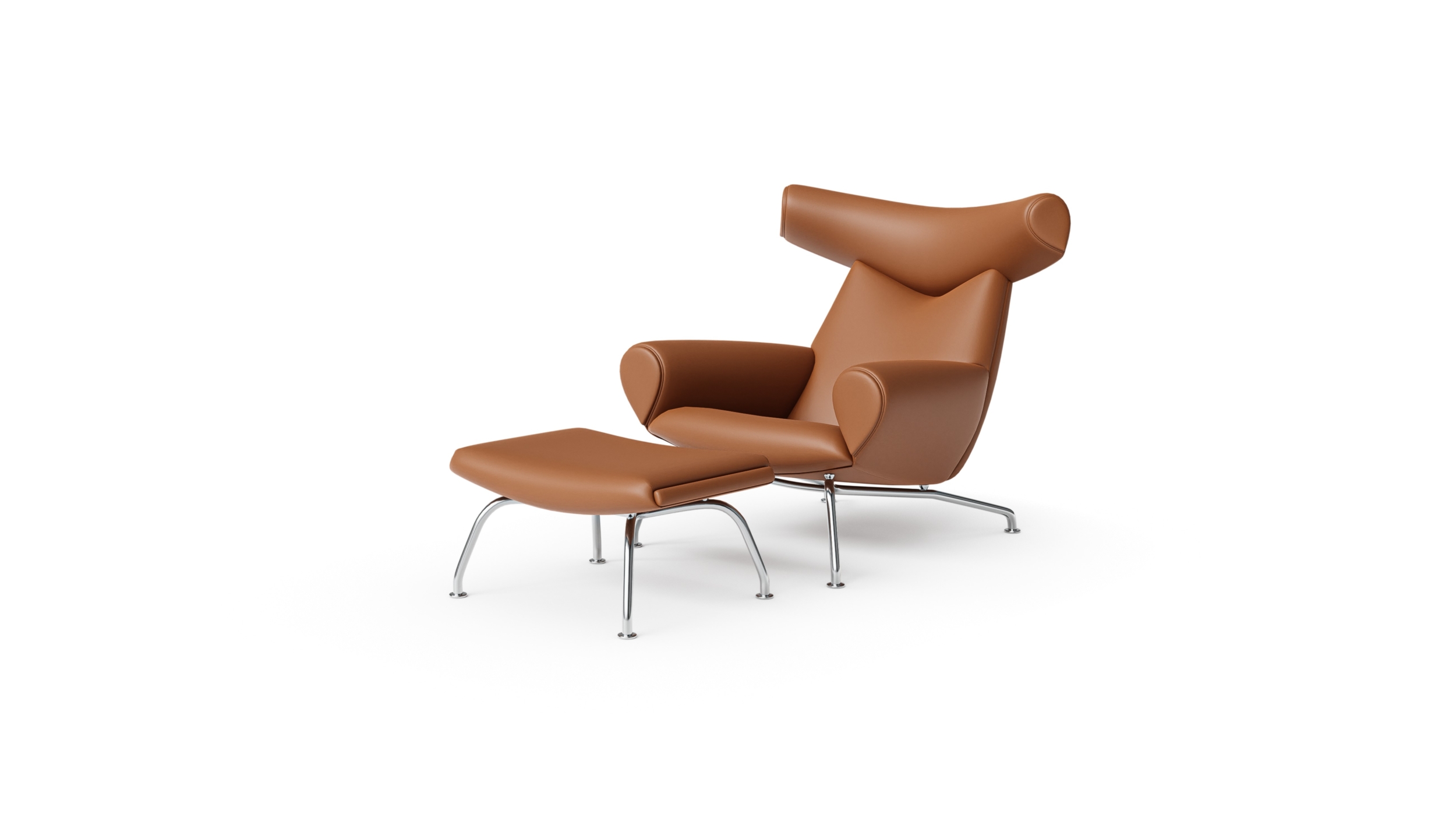 Wegner Ox Chair RJ100 & EJ100-F & Model 1002 Ottoman Reproduction by Archetype Forms - Hans Wegner - Front Angle-2 View