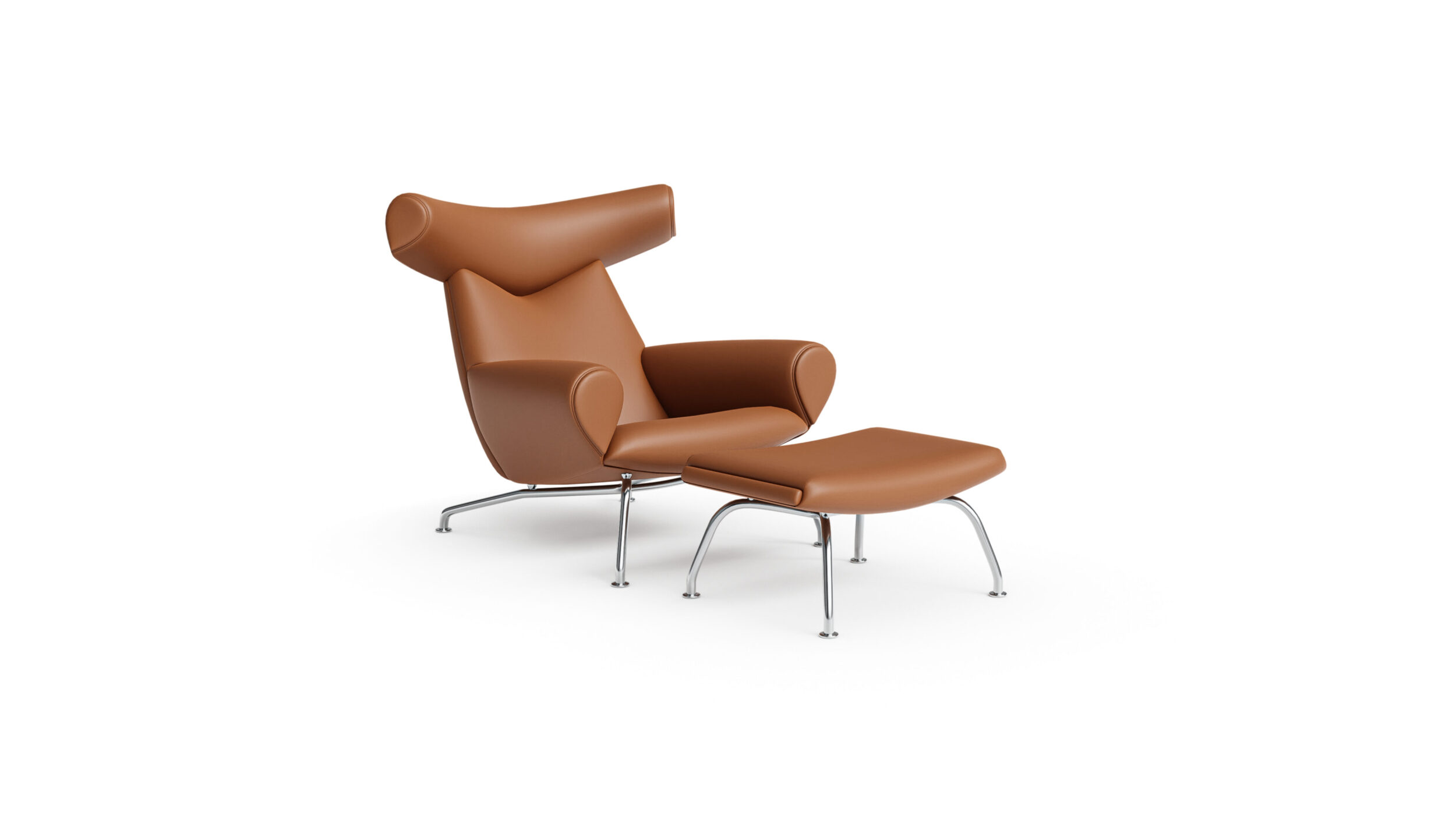 Wegner Ox Chair RJ100 & EJ100-F & Model 1002 Ottoman Reproduction by Archetype Forms - Hans Wegner - Front-Angle View