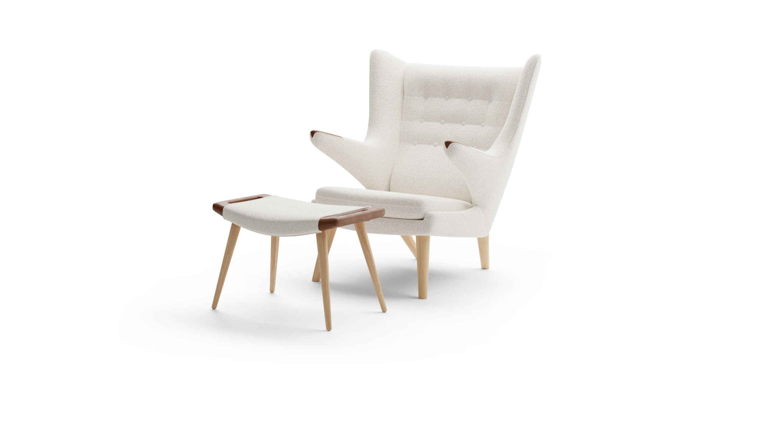 Papa Bear Chair PP19 & Ottoman PP120 Reproduction by Archetype Forms - Hans Wegner - Front-Angle View