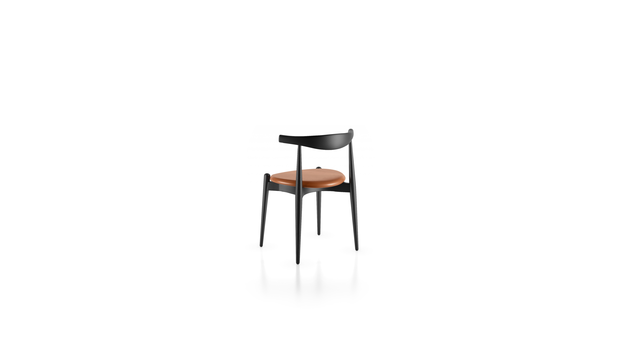 CH20 Elbow Chair Leather Back Angle by Hans Wegner, designed by Hans Wegner, made by Archetype Forms