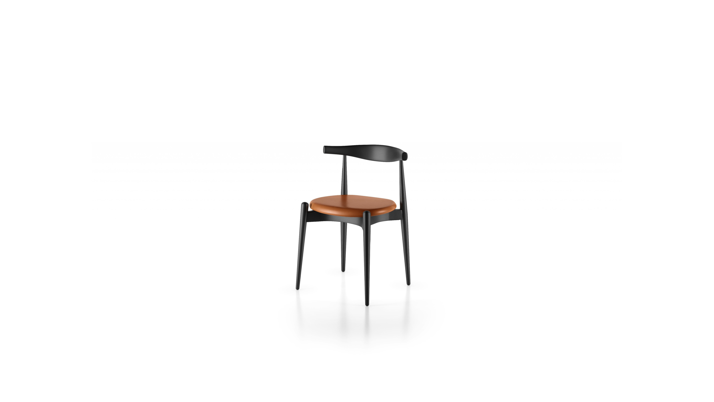 CH20 Elbow Chair Leather Seat Front Angle 2 View by Hans Wegner, designed by Hans Wegner, made by Archetype Forms