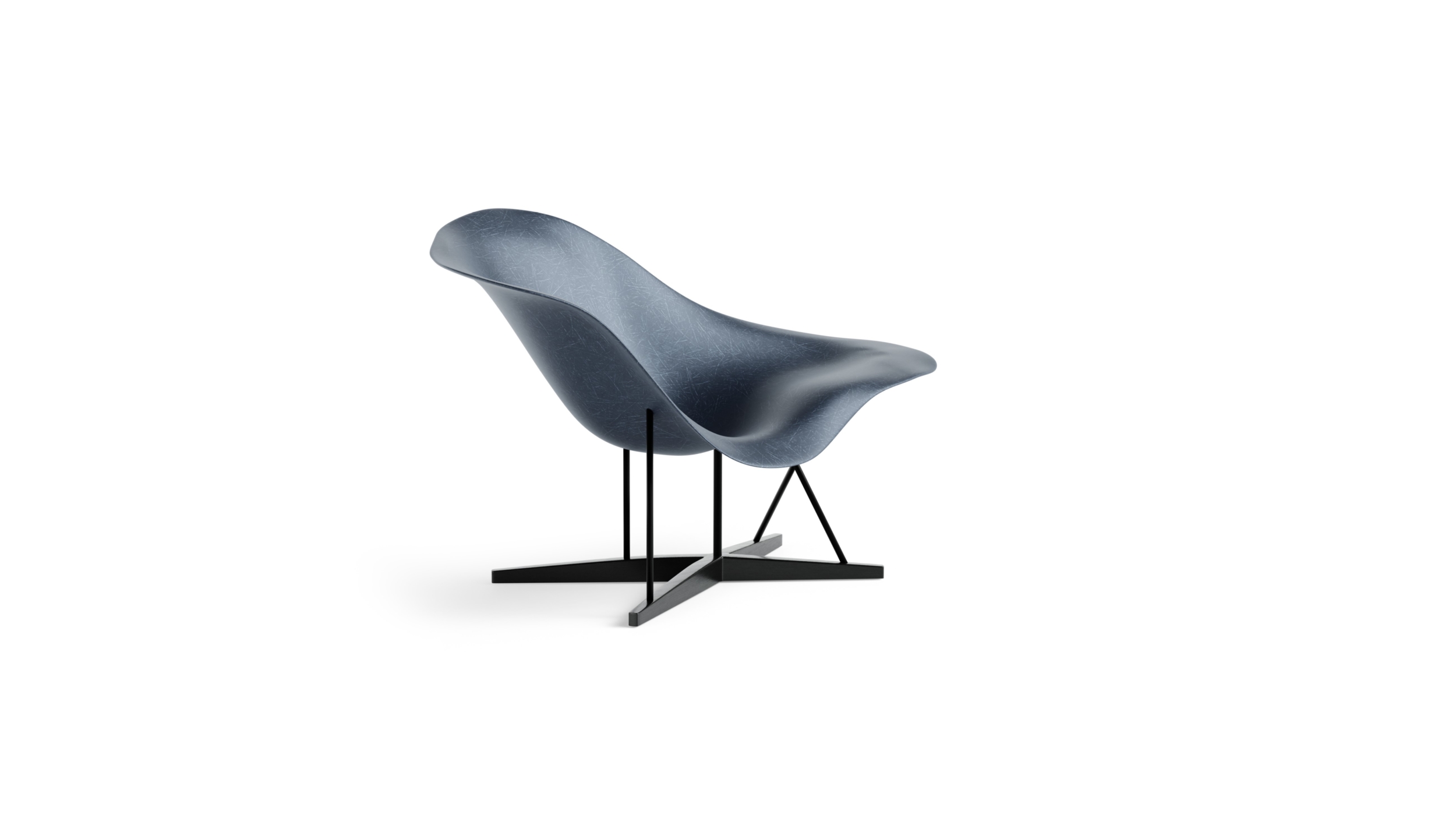 Eames La Chaise Molded FIberglass Reproduction in Blue by Archetype Forms - Charles & Ray Eames - Front-Angle 2 View