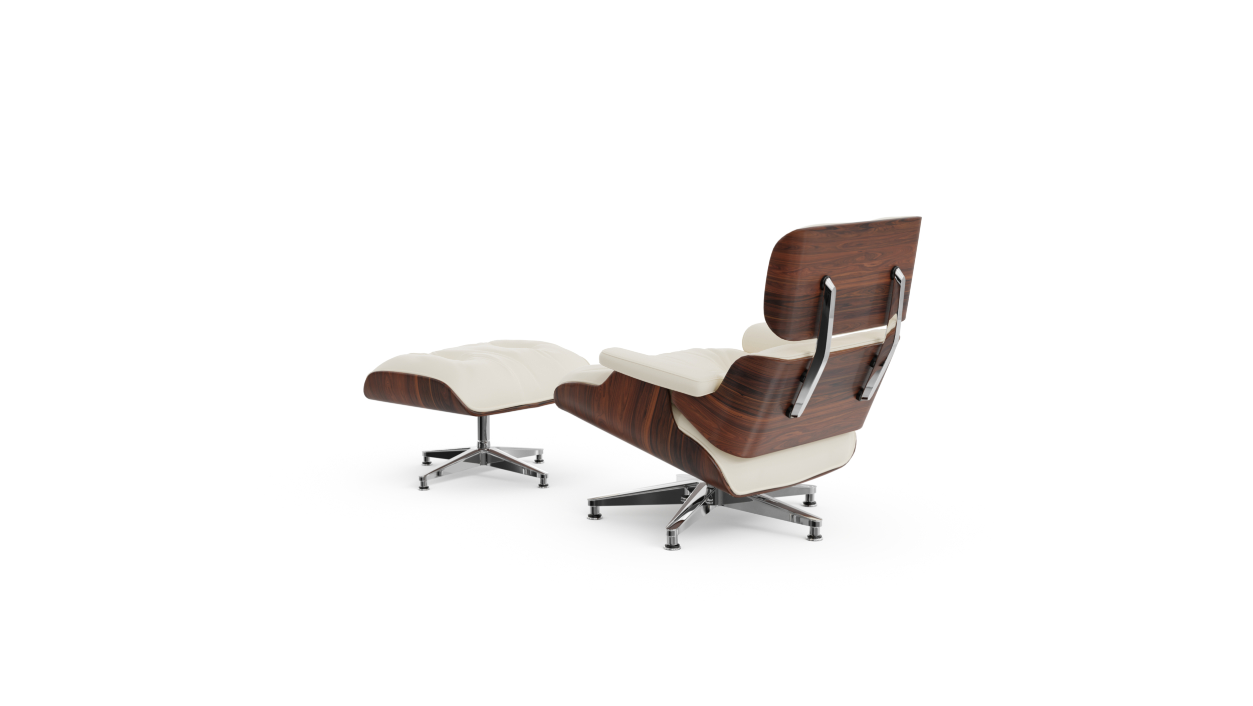 Eames Lounge Chair 670, Eames Ottoman 671, Herman Miller Base, Molded Plywood Reproduction by Archetype Forms - Charles & Ray Eames - Back-Angle View